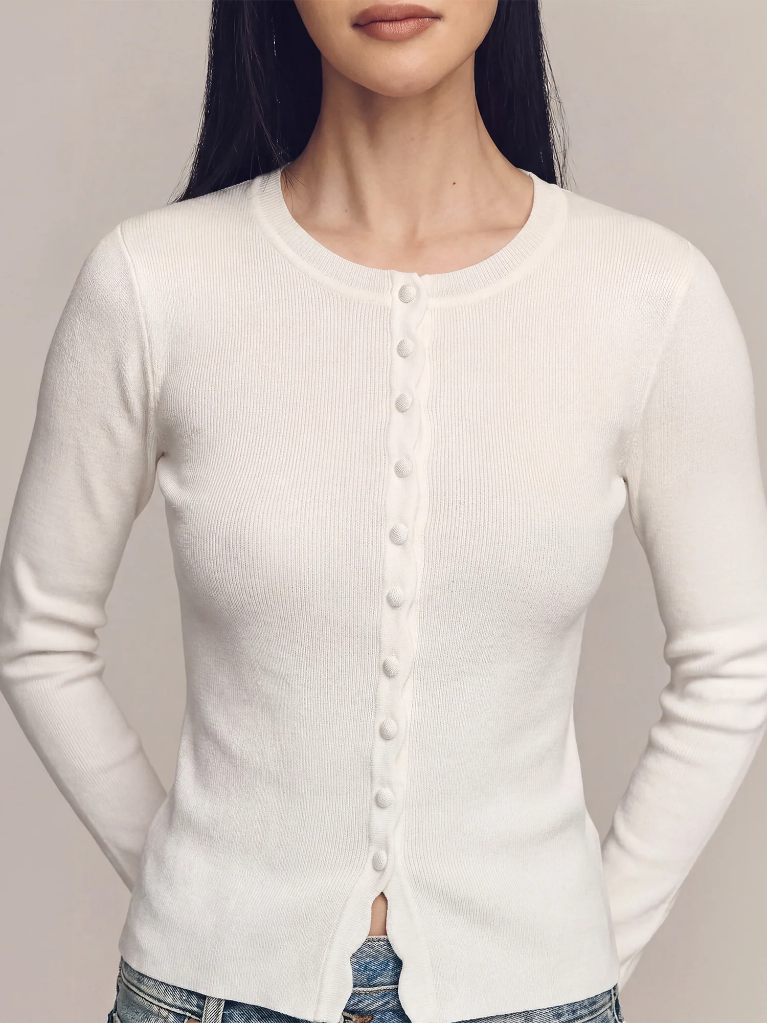Longsleeves Rib Knit Button Down Cardigan - Image 12