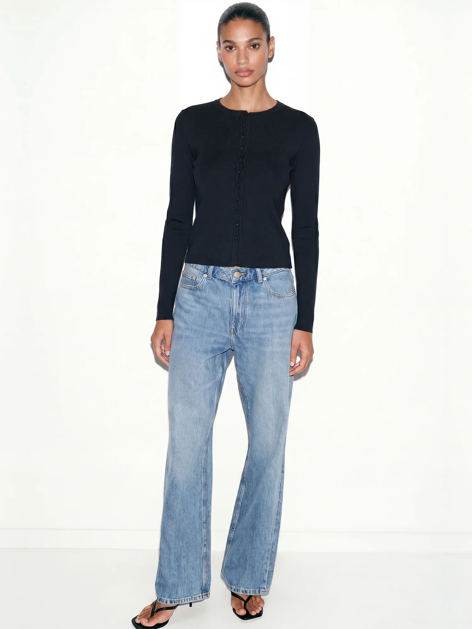 Longsleeves Rib Knit Button Down Cardigan - Image 2