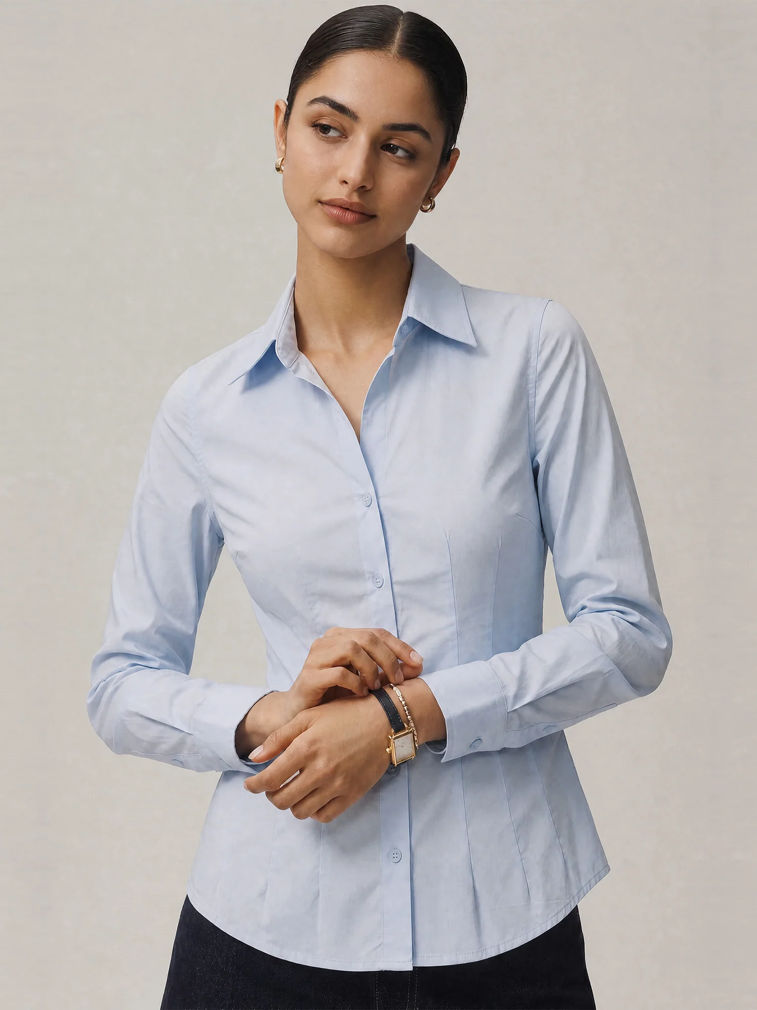 Longsleeves Stretch Cotton Poplin Hourglass Shirt