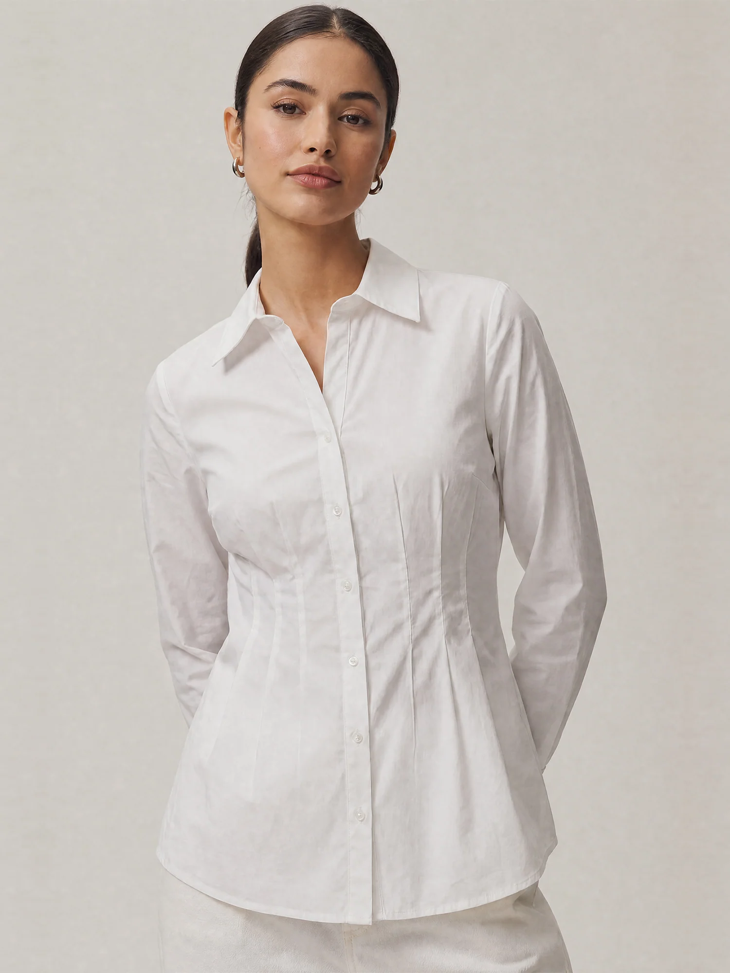 Longsleeves Stretch Cotton Poplin Hourglass Shirt - Image 5