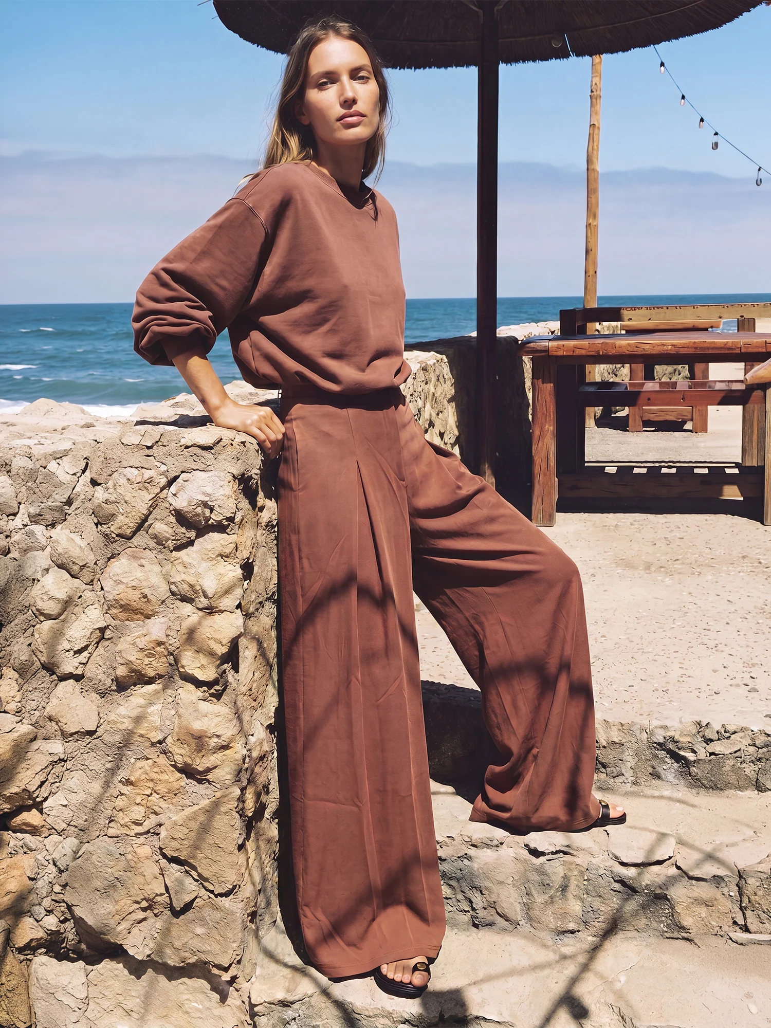Lush Fleece High Waisted Wide Leg Lounge Trousers - Image 5