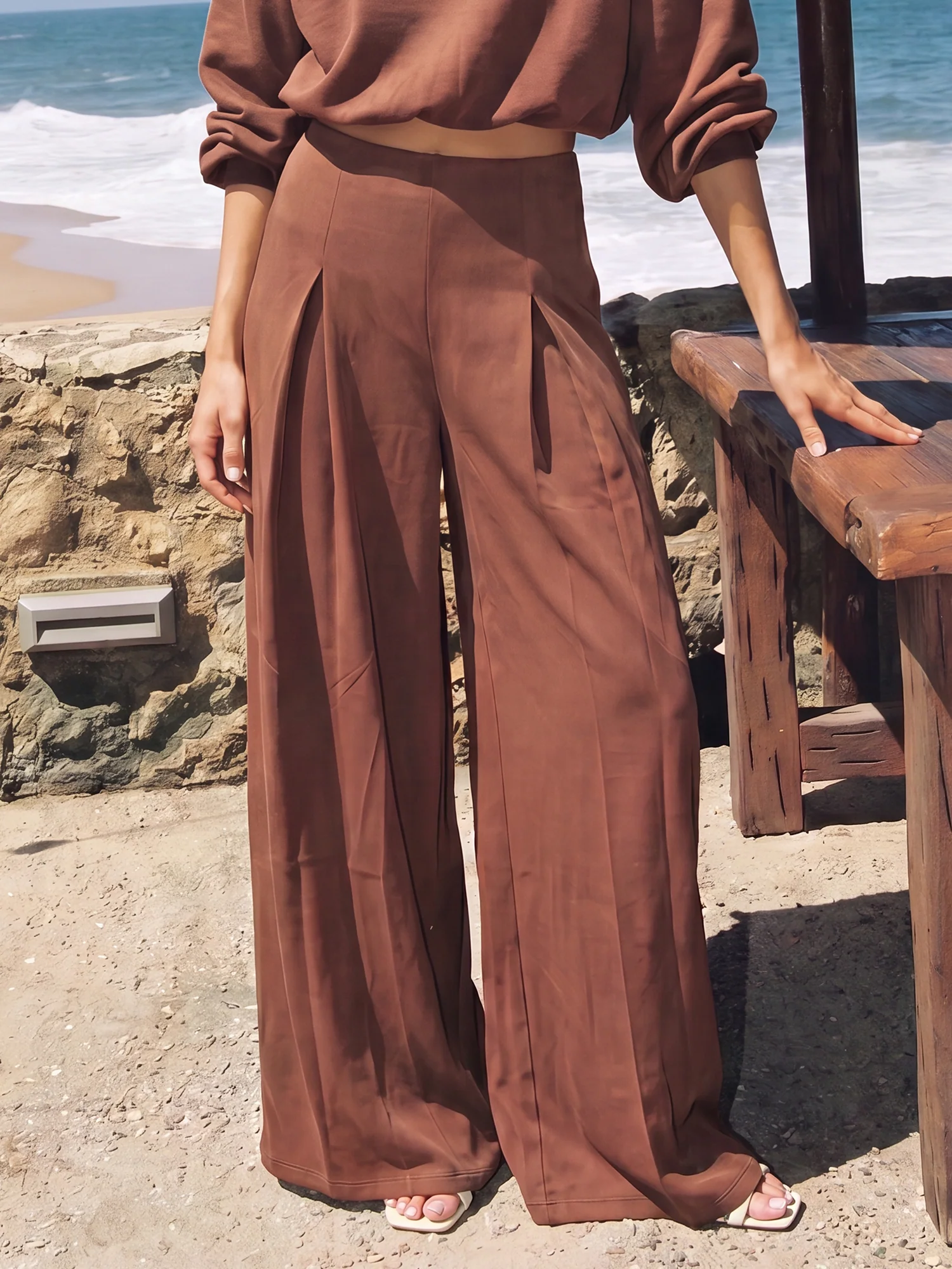 Lush Fleece High Waisted Wide Leg Lounge Trousers - Image 6