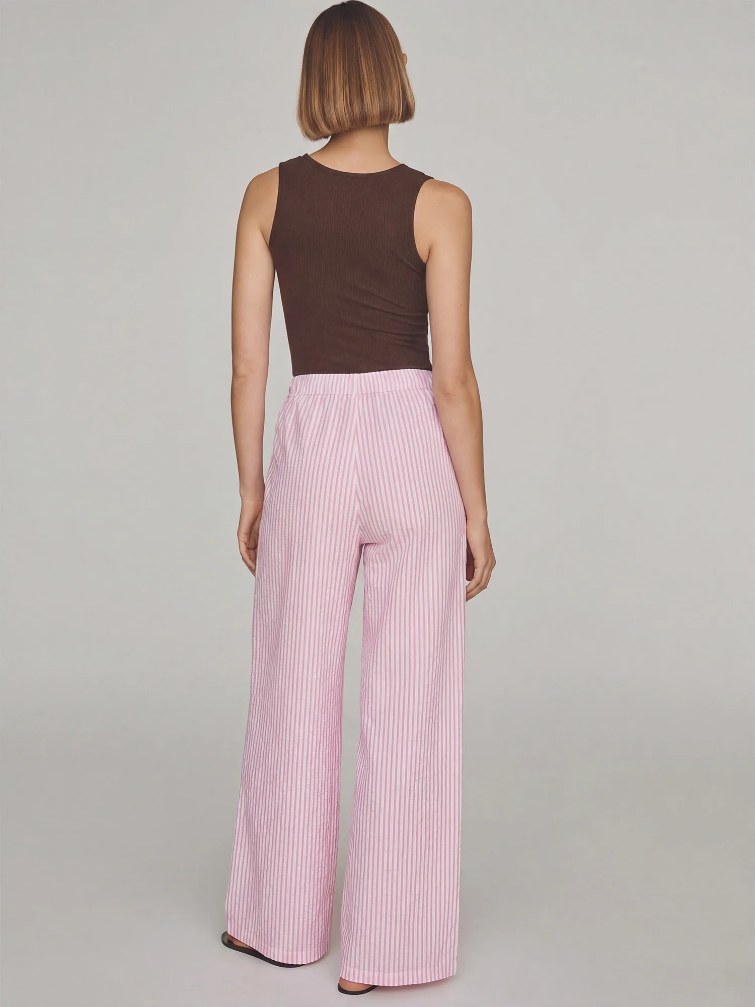 Mid-Rise Relaxed Tie Details Striped Pants - Image 3