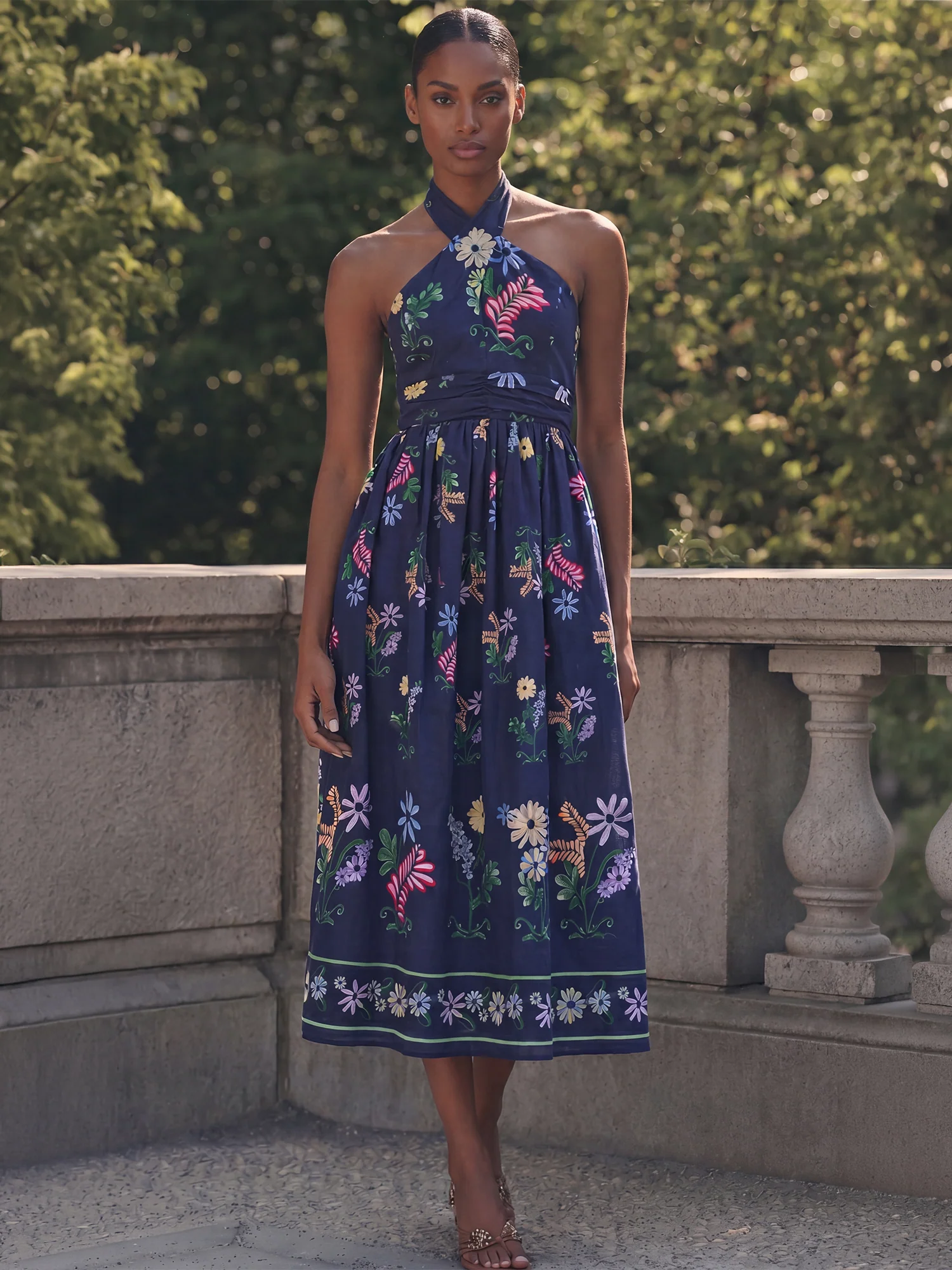 Mila Floral Midi Halter Cotton Dress