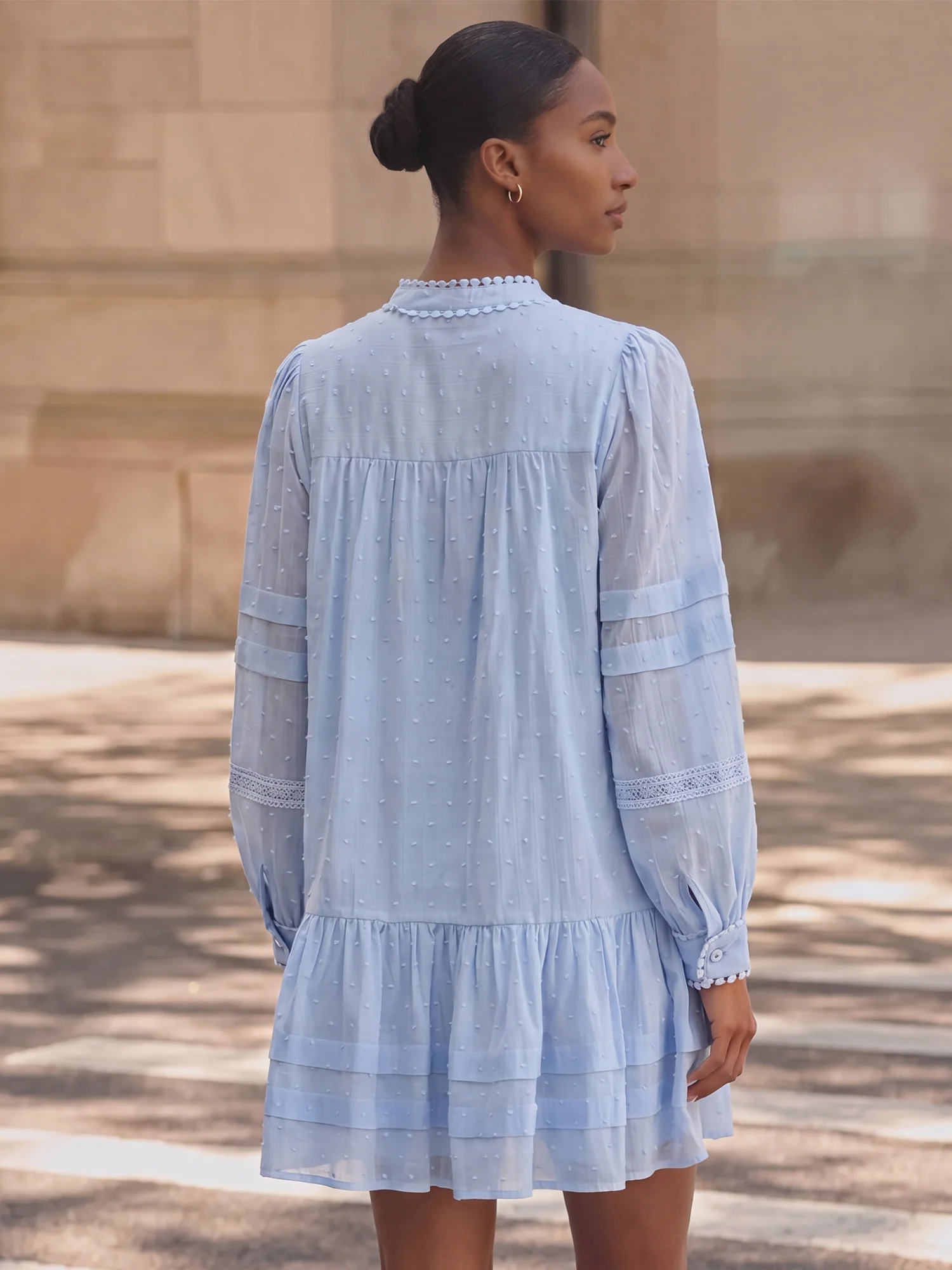 Mock Floral Embroidery Ruffle Skirt Mini Dress - Image 3