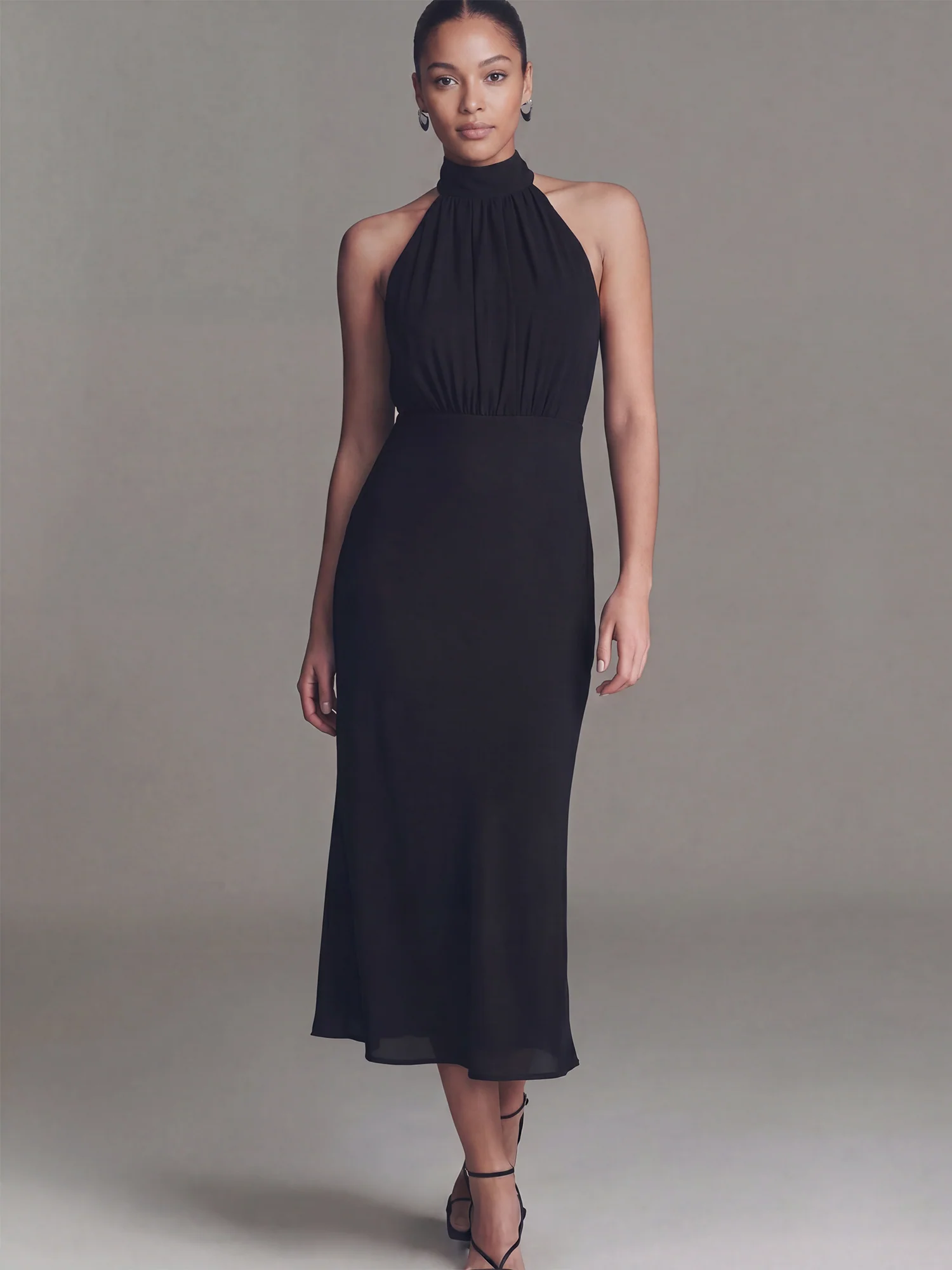 Mock Neck Chiffon Midi Dress