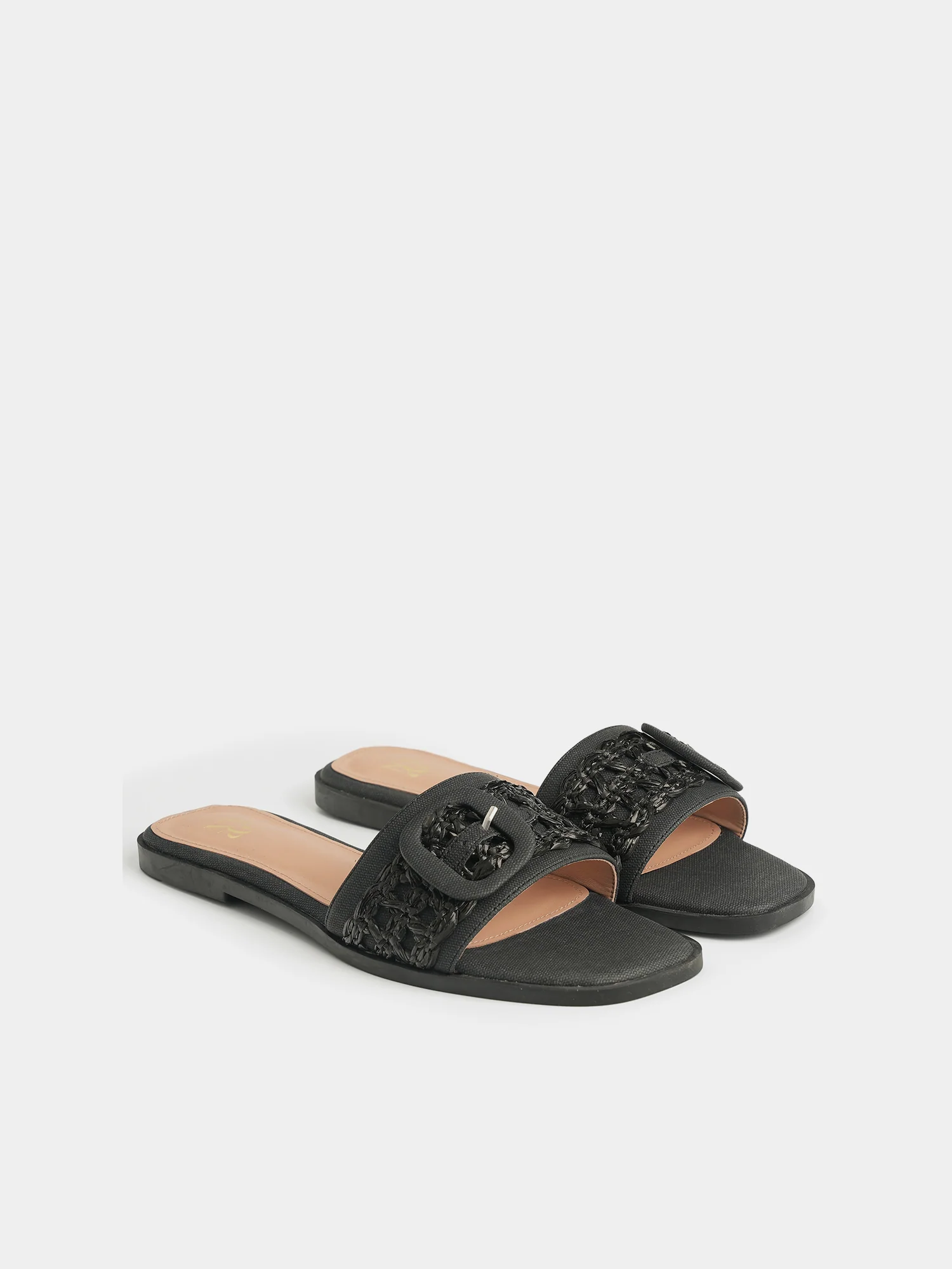 Amber Raffia Buckle Slide Sandals