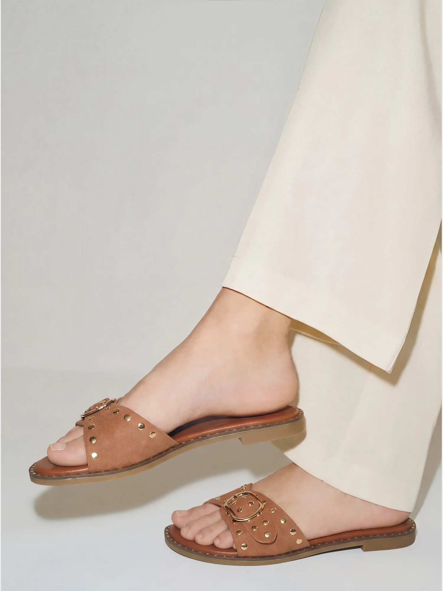 Westly Buckle Stud Slide Sandals - Image 14