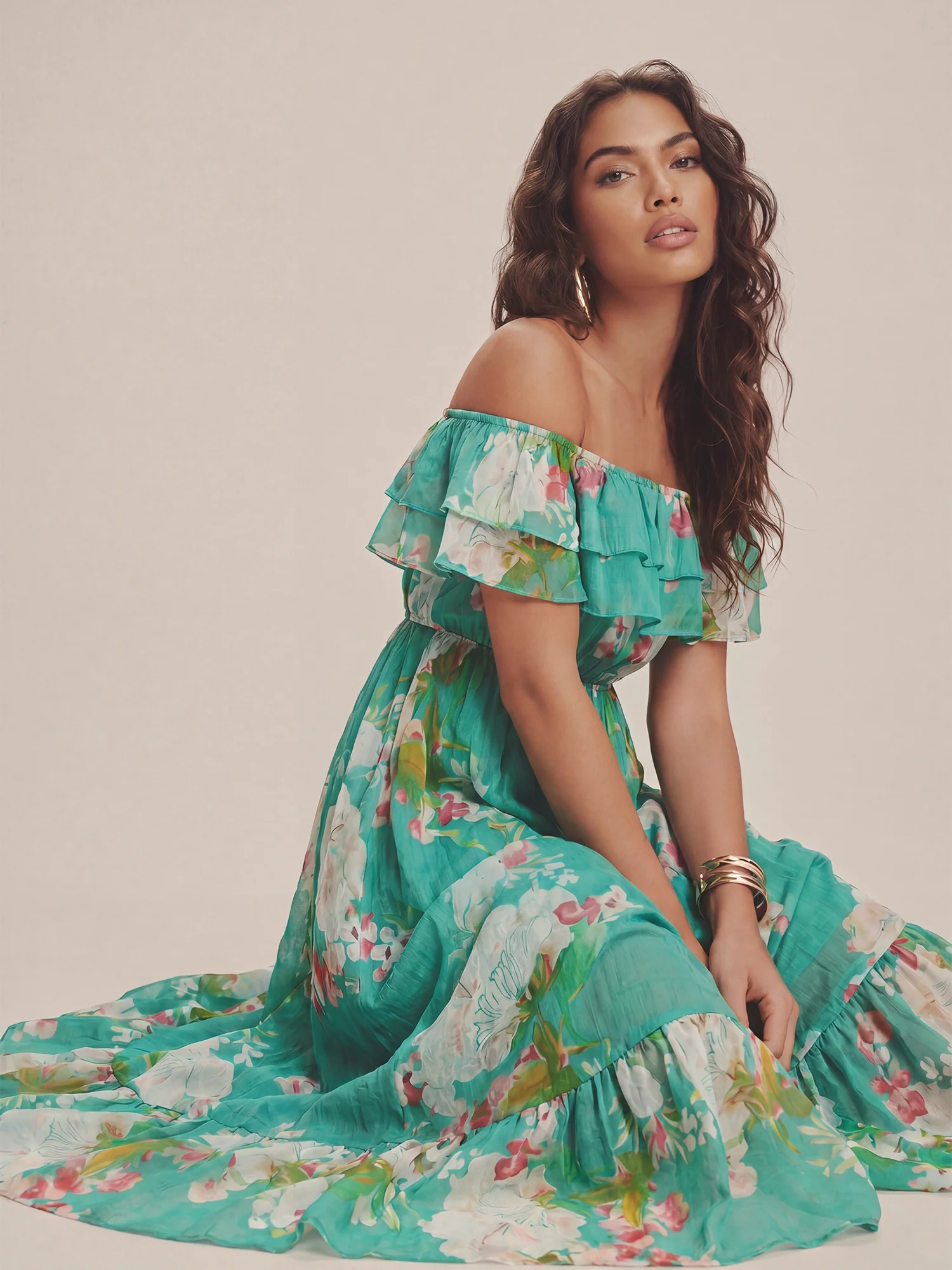 Off The Shoulder Floral Woven Maxi Dress - Image 3