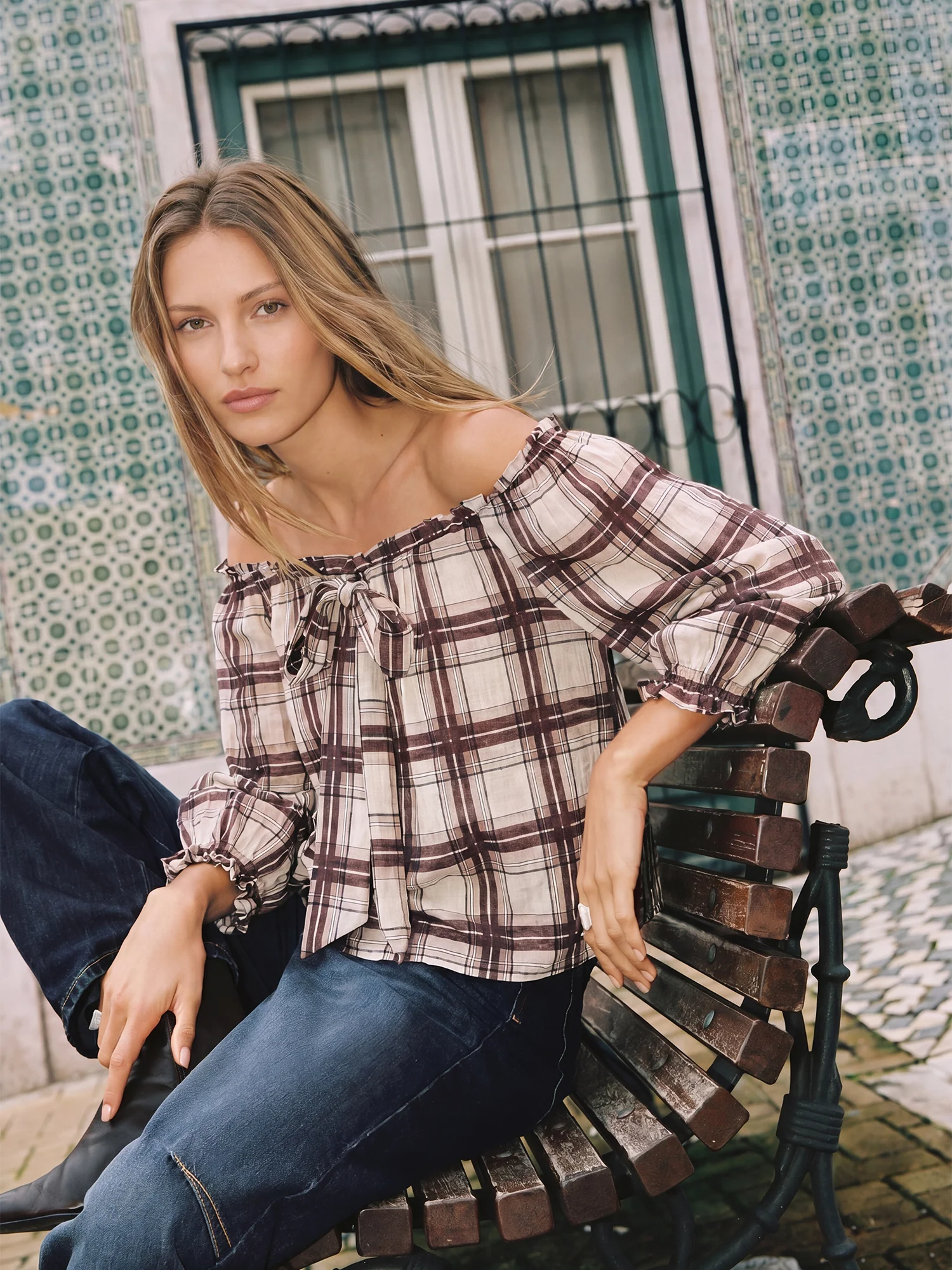 Off The Shoulder Plaid Top - Image 2