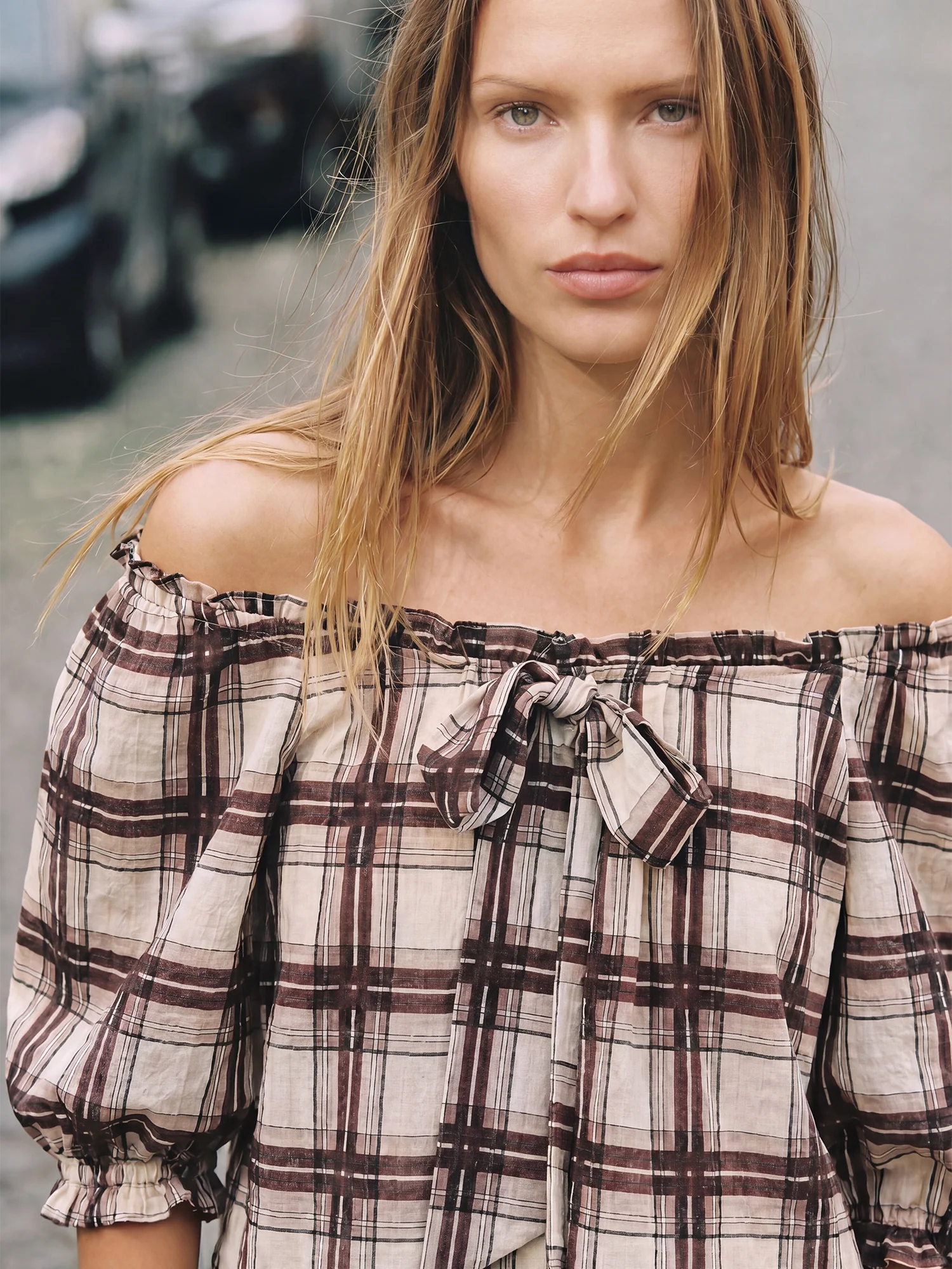 Off The Shoulder Plaid Top - Image 3