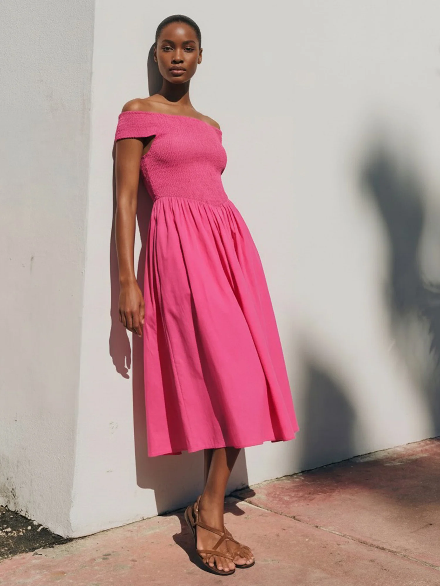 Off The Shoulder Smocked Midi Dress - Image 2