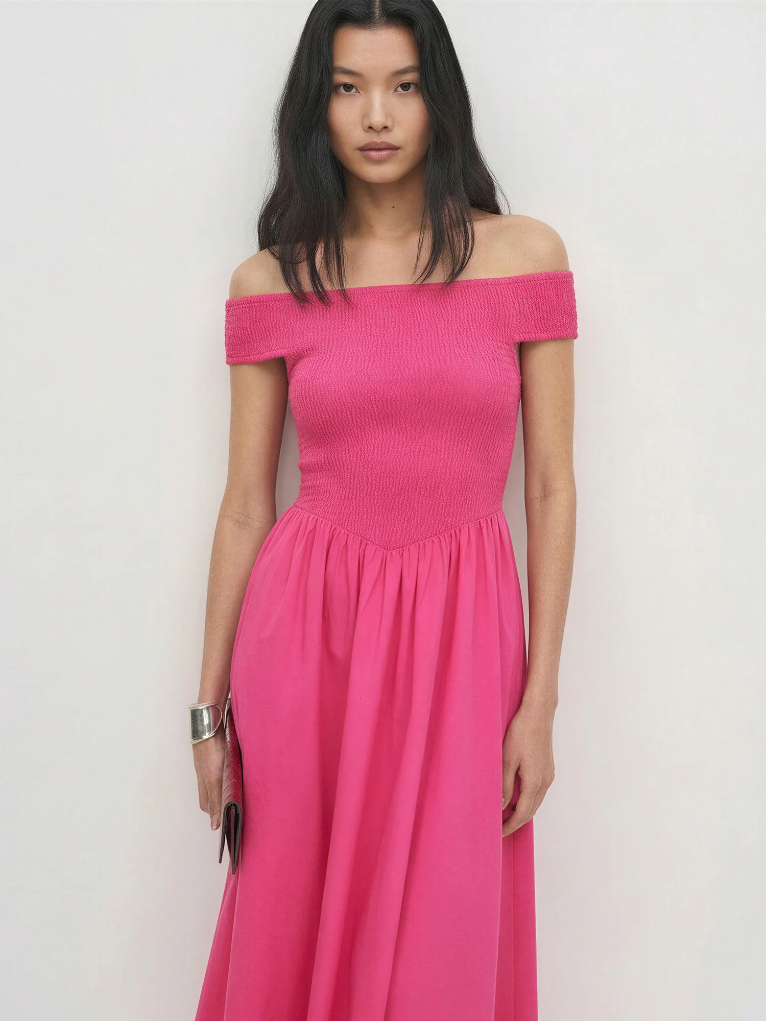 Off The Shoulder Smocked Midi Dress - Image 3