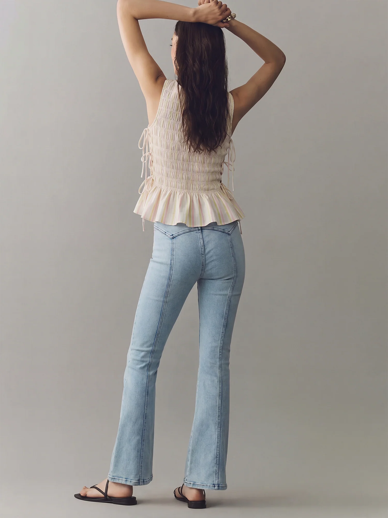 Pintuck High Waisted Flare Denim Jeans - Image 4