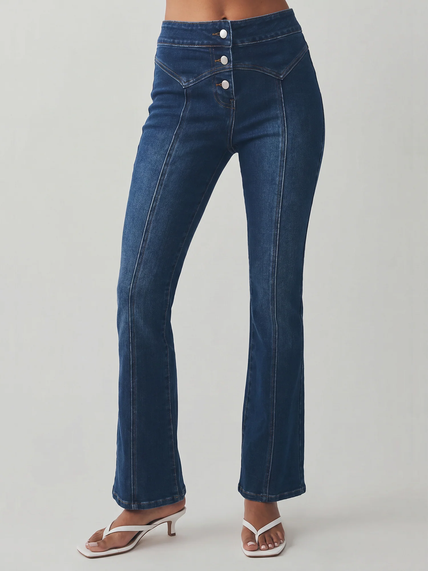 Pintuck High Waisted Flare Denim Jeans - Image 7