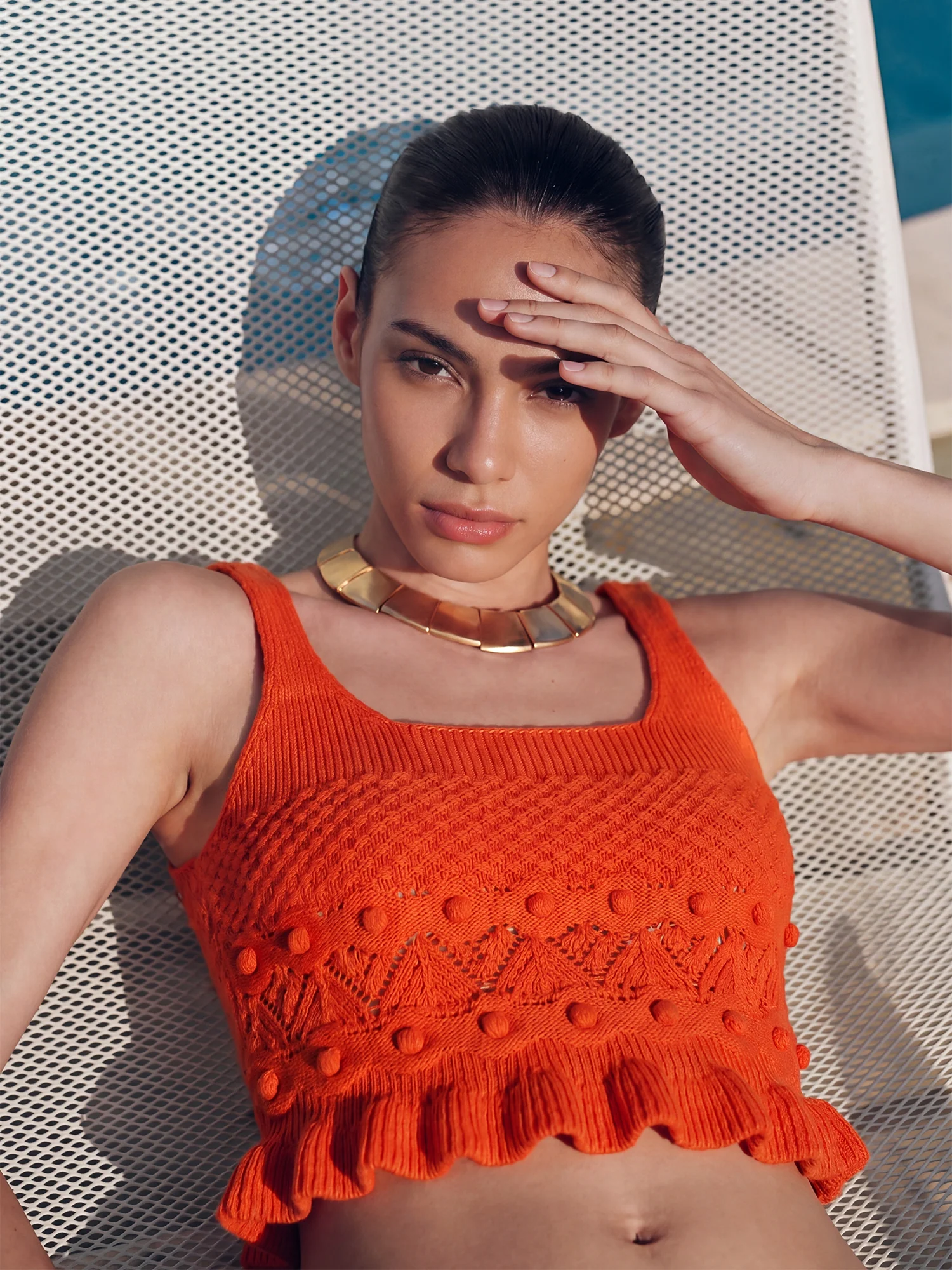Pointelle Ruffle Hem Sleevless Sweater Top