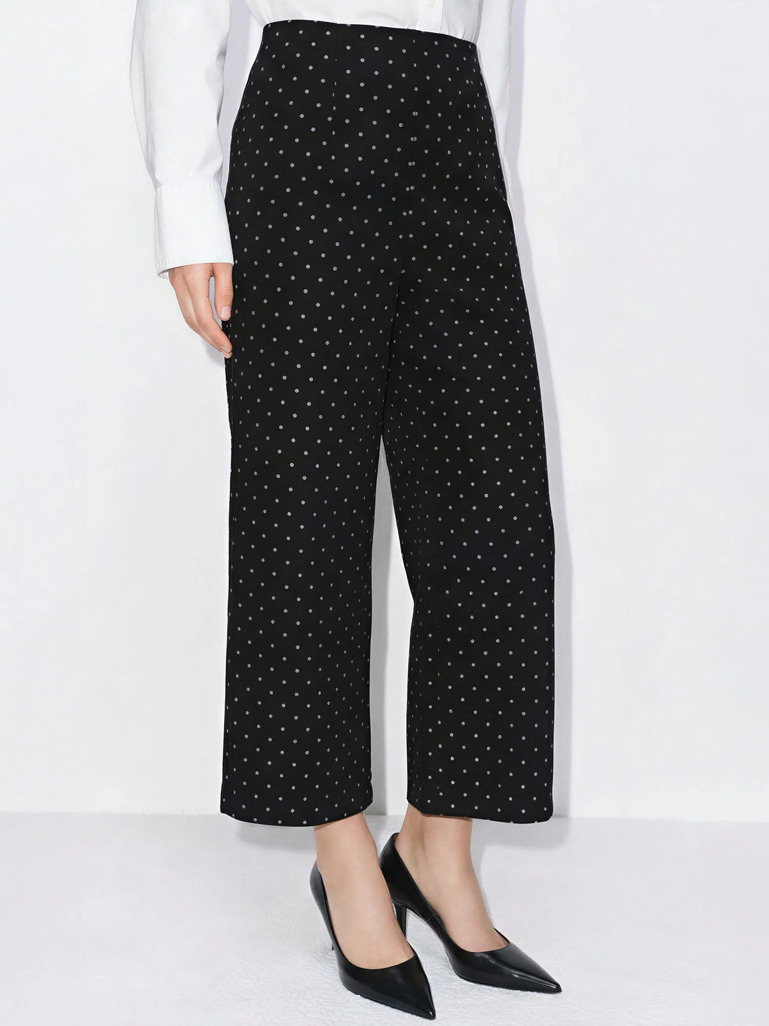 Polka Dot Straight Leg Denim Pants - Image 3