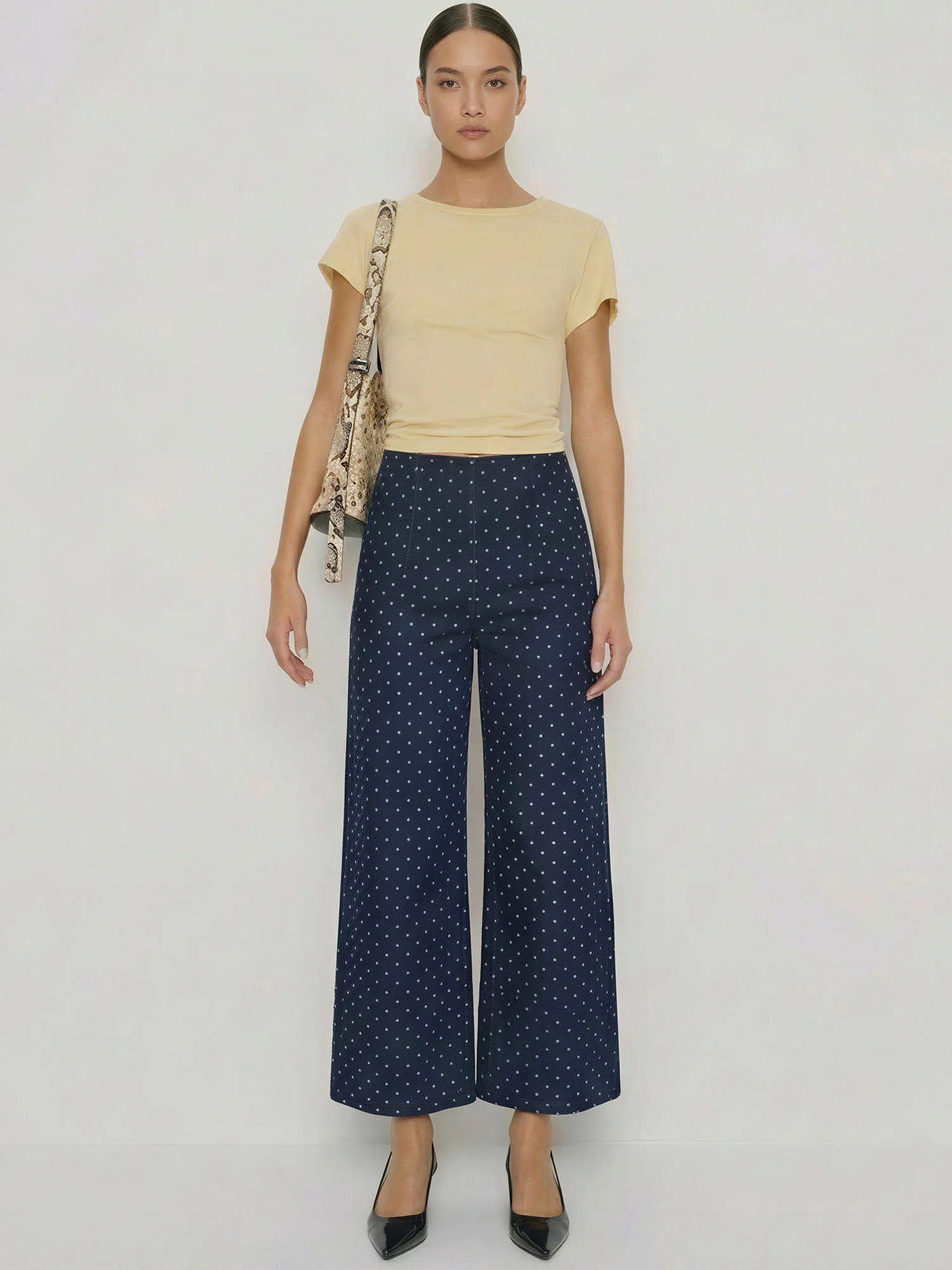 Polka Dot Straight Leg Denim Pants - Image 6