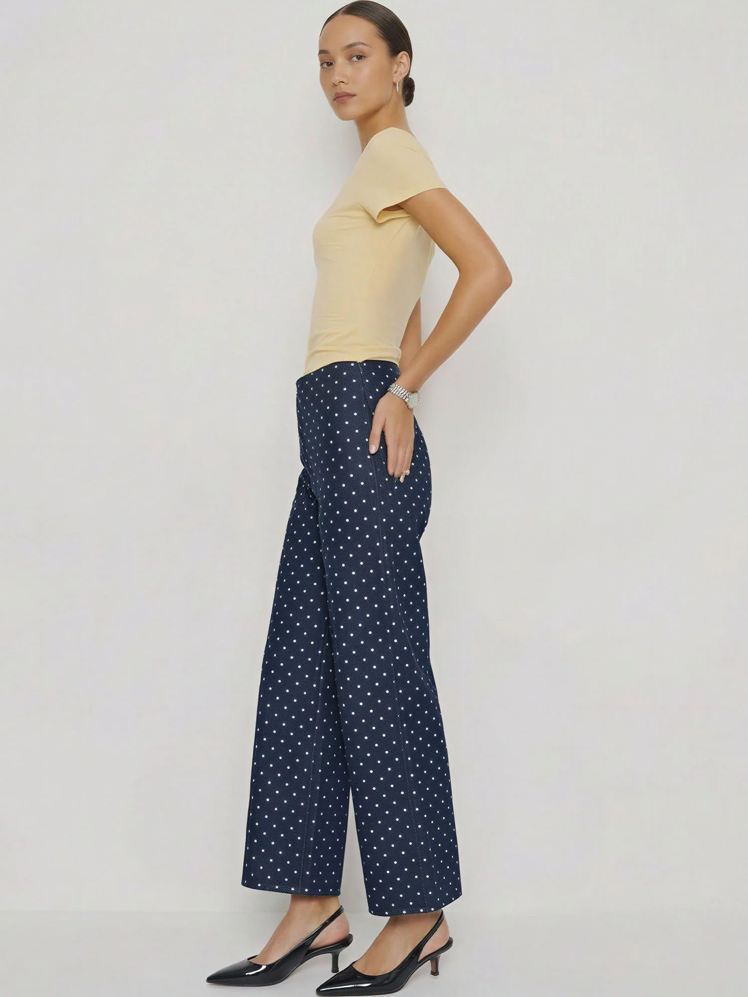 Polka Dot Straight Leg Denim Pants - Image 8