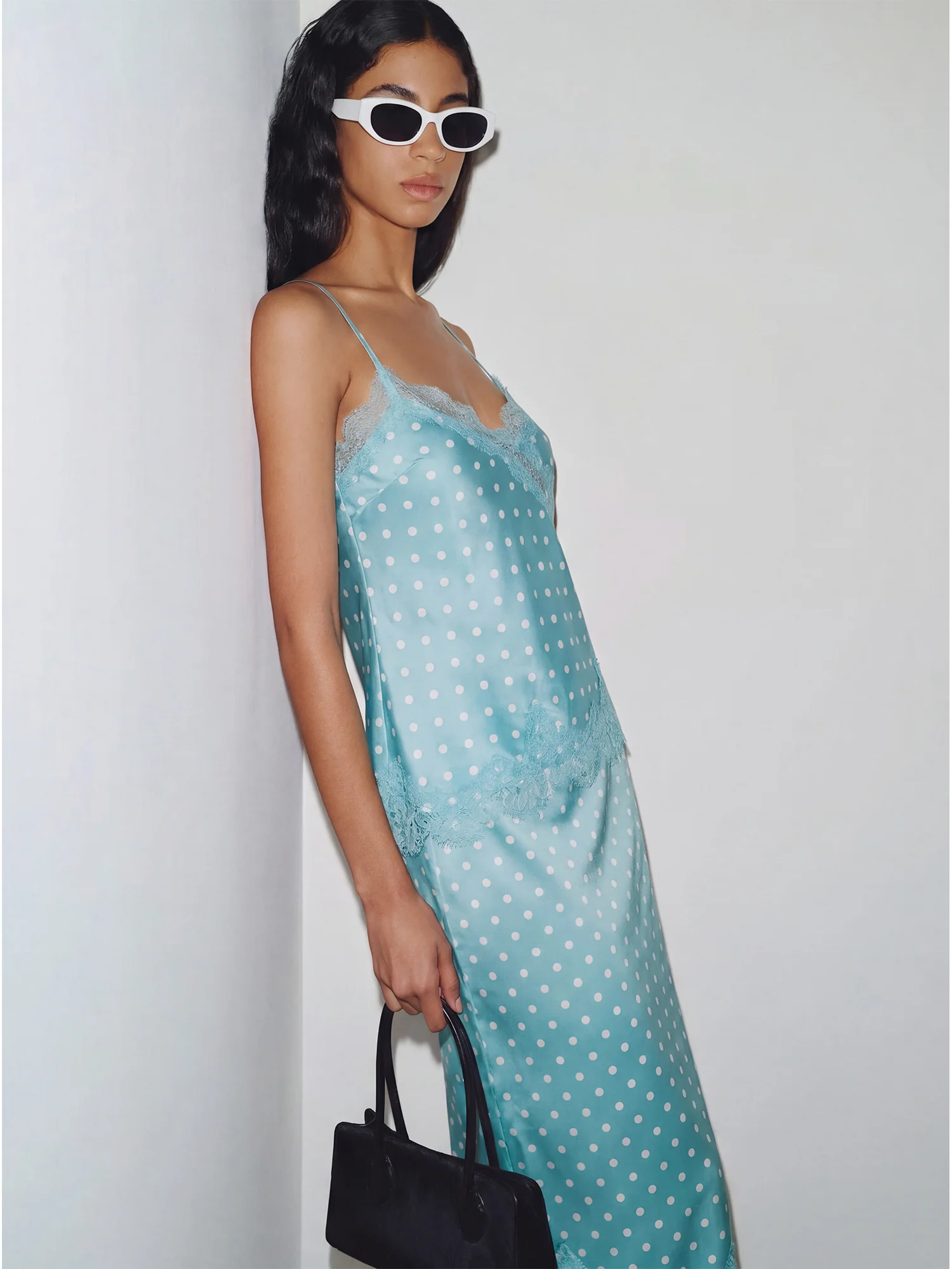 Polka Dot Asymetrical Satin Lace Top