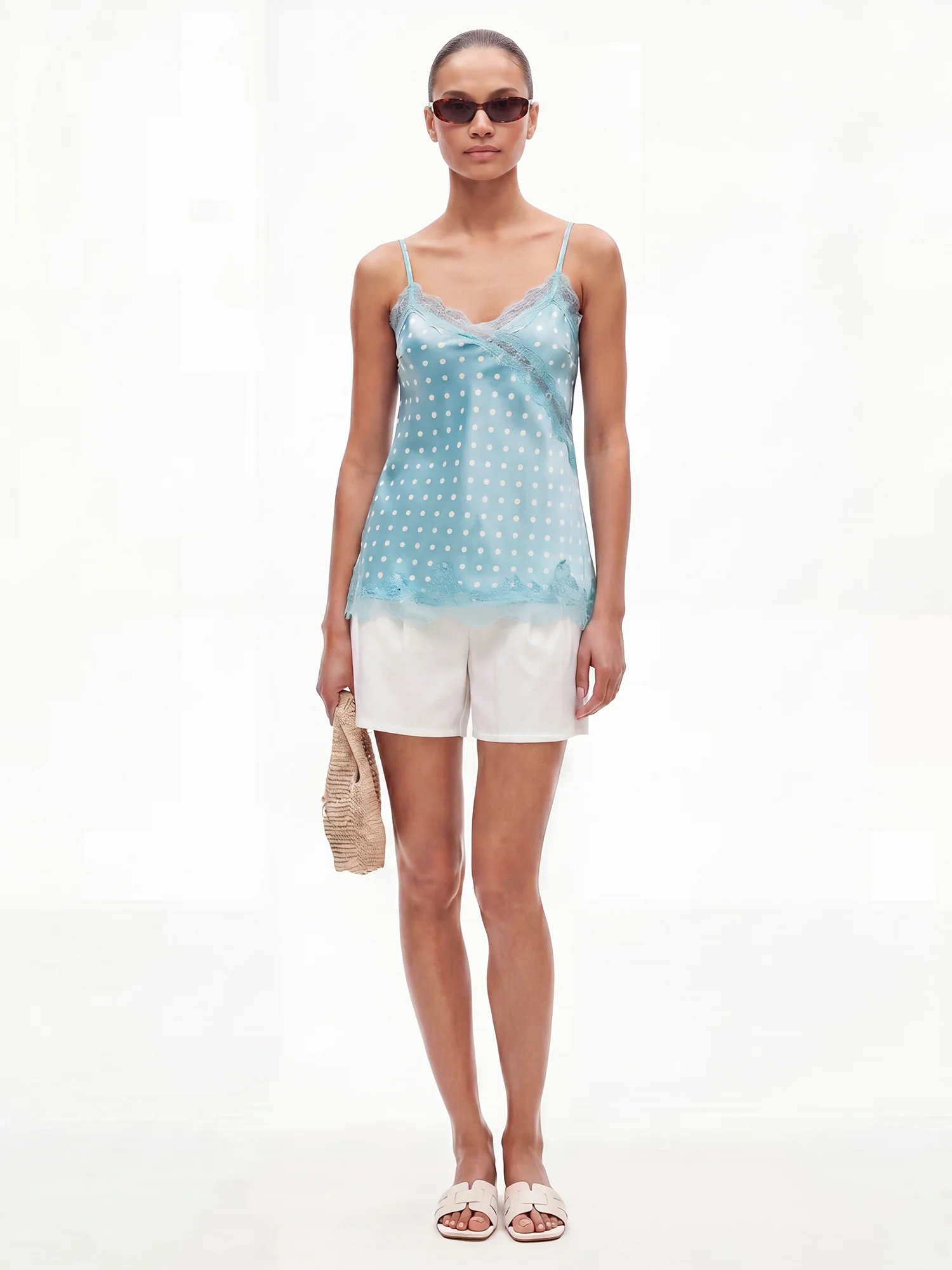 Polka Dot Asymetrical Satin Lace Top - Image 7