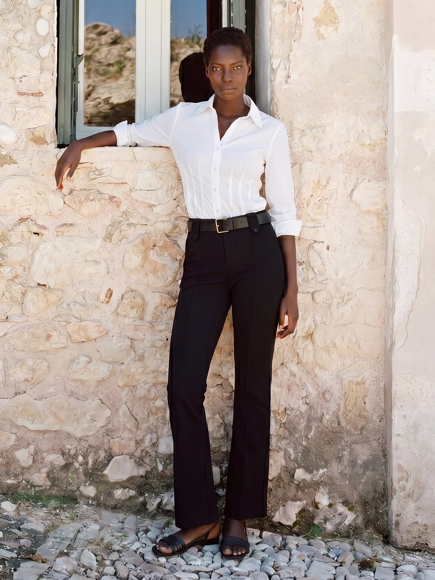 Ponte High Rise Flare Pants With Belt