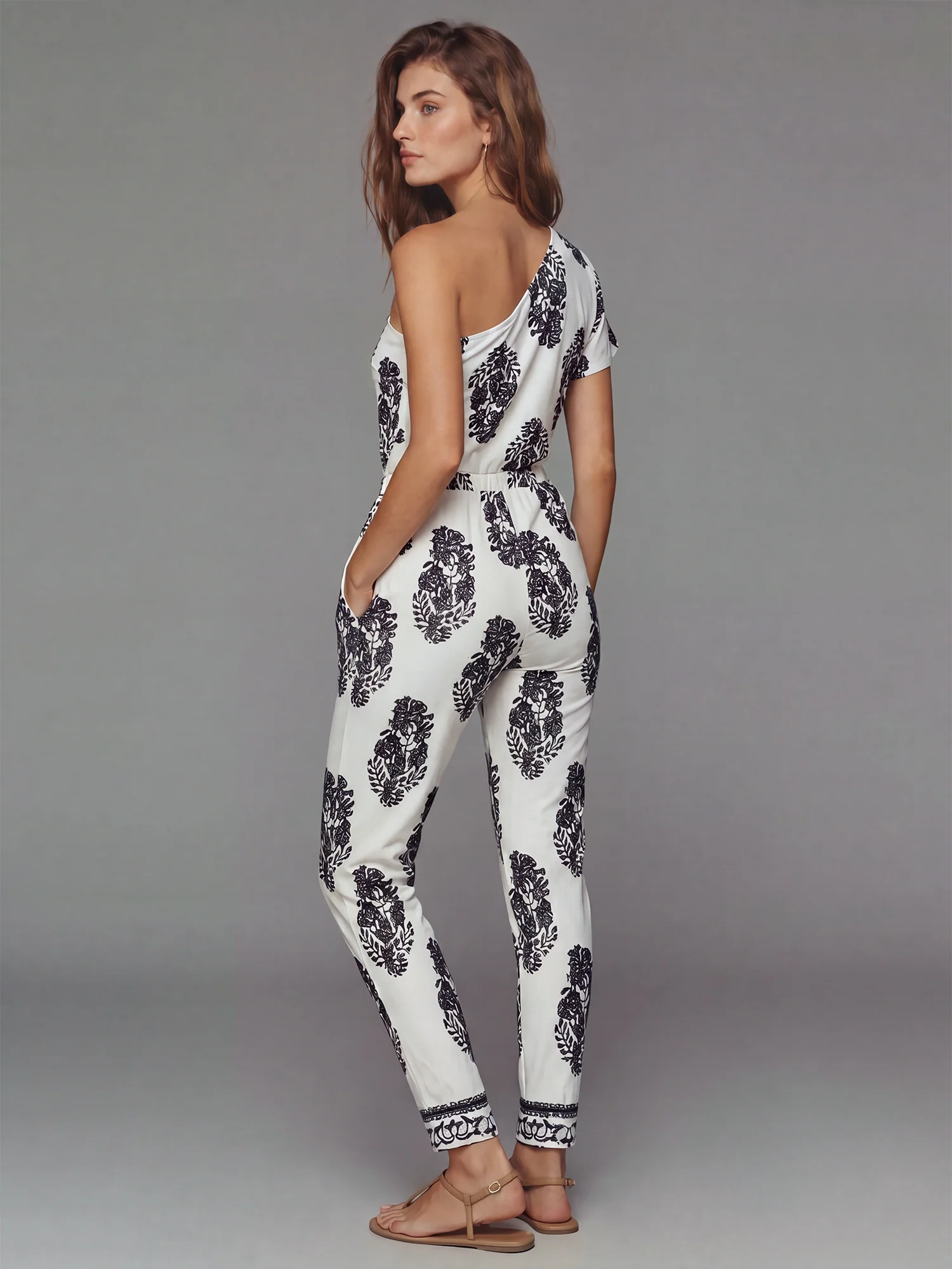 Printed One Shoulder Jumpsuit - Image 3
