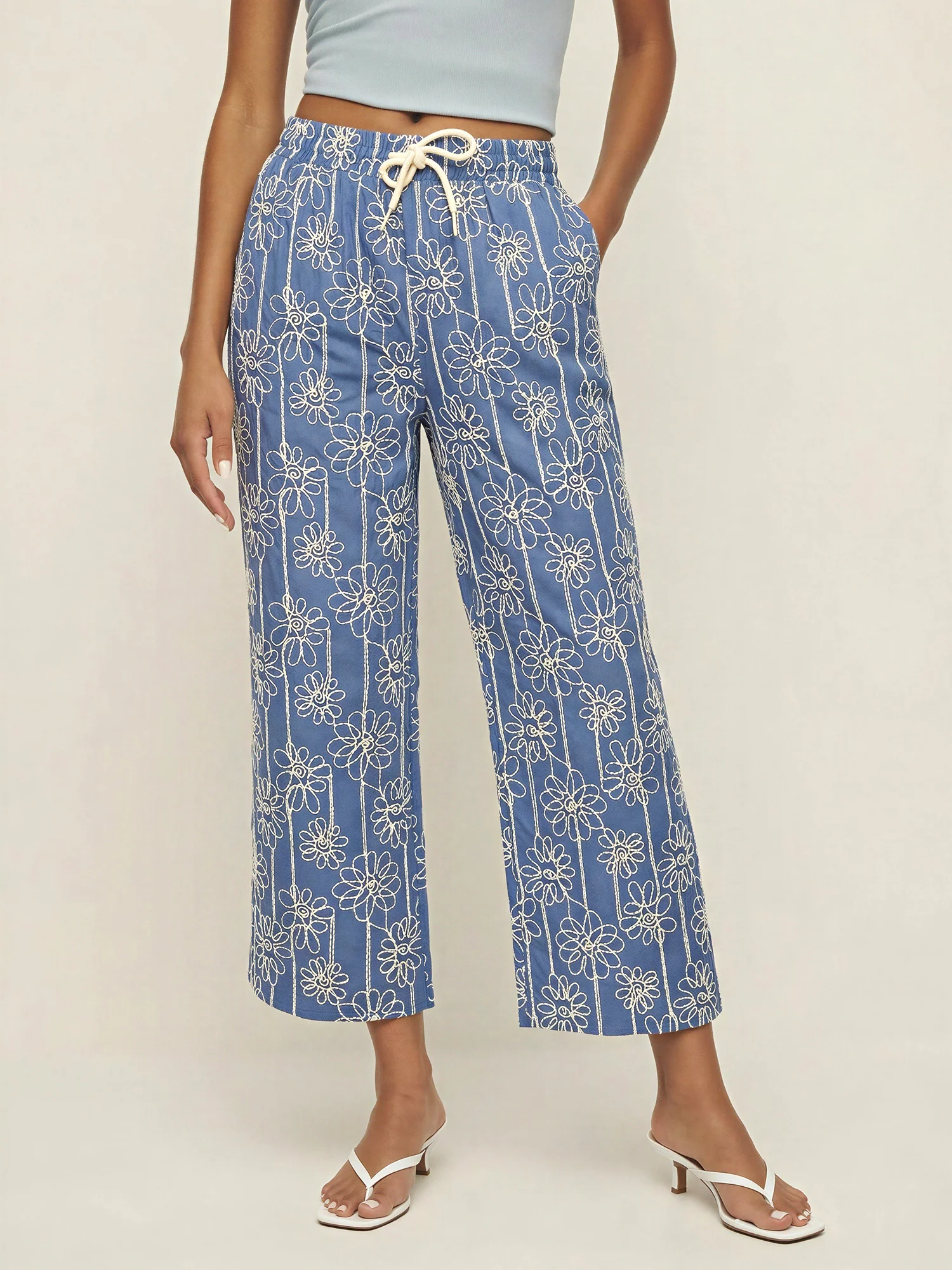 Pull On Floral Embroidered Pants - Image 3