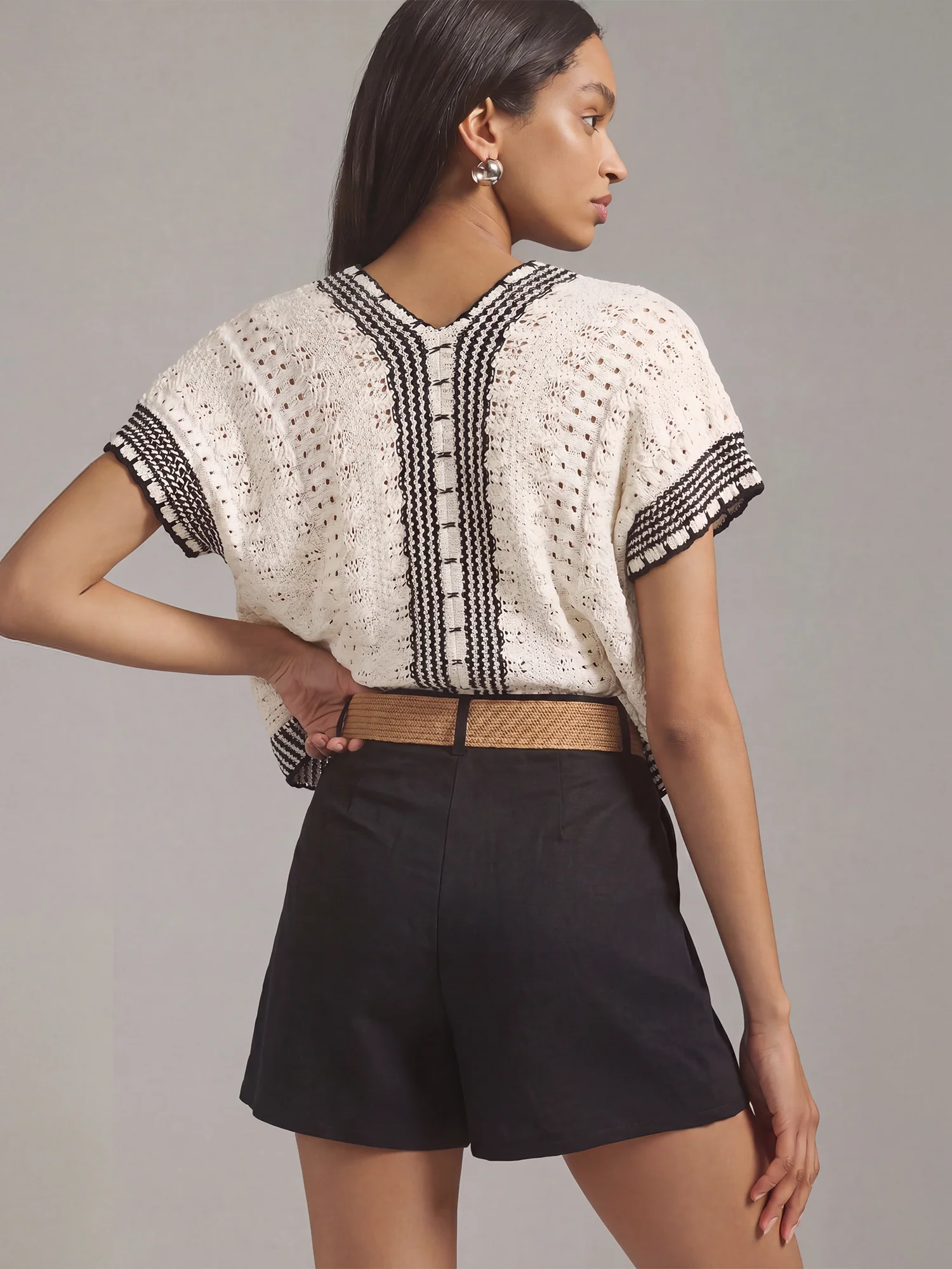 Raffia Belt Milano Pleated Linen Shorts - Image 5