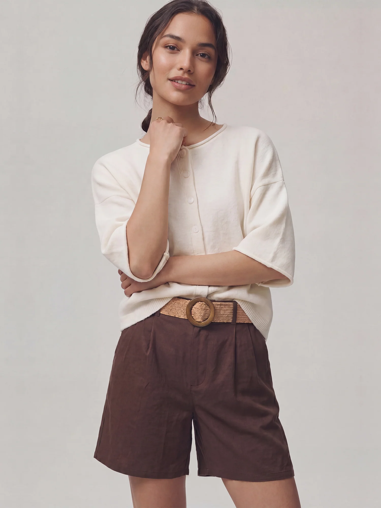 Raffia Belt Milano Pleated Linen Shorts - Image 7