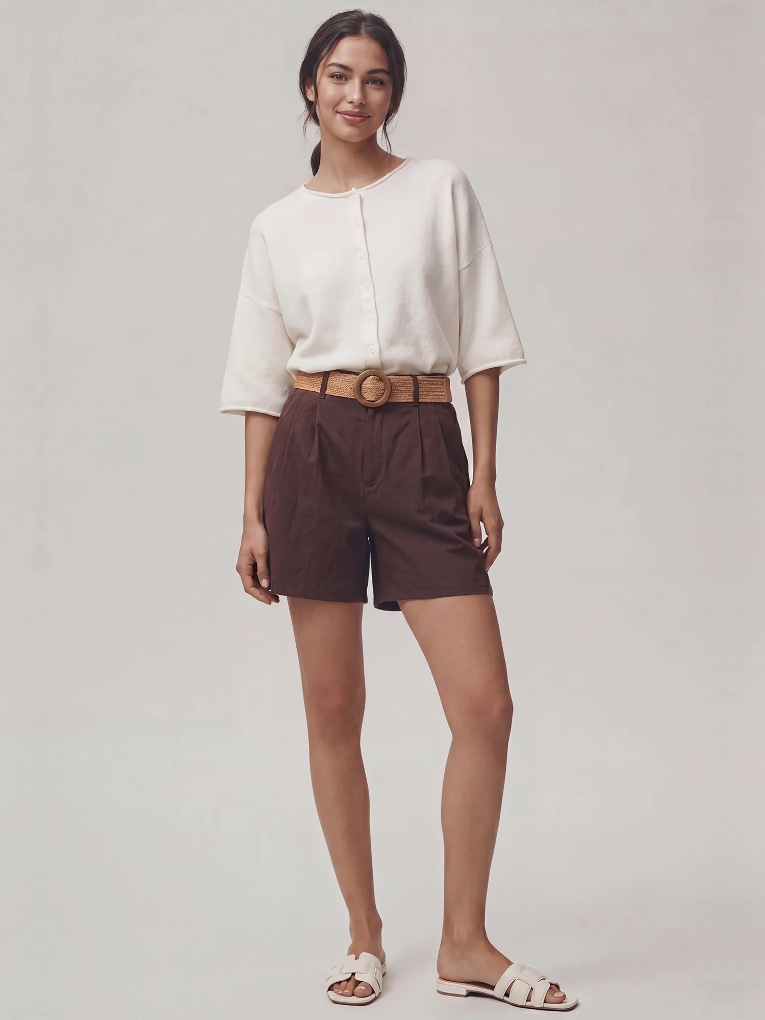 Raffia Belt Milano Pleated Linen Shorts - Image 8