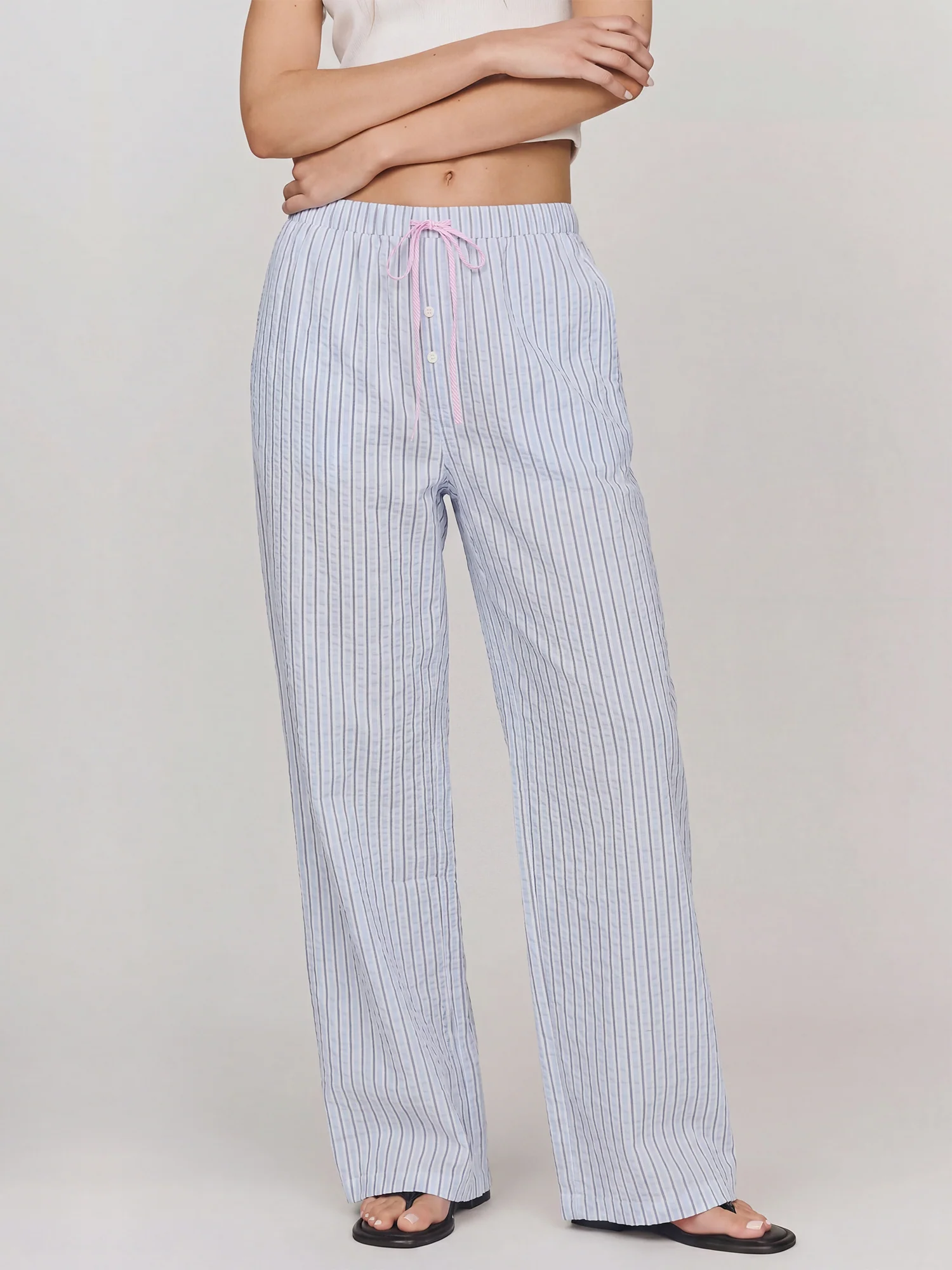 Ribbon Drawstring Striped Pants - Image 2
