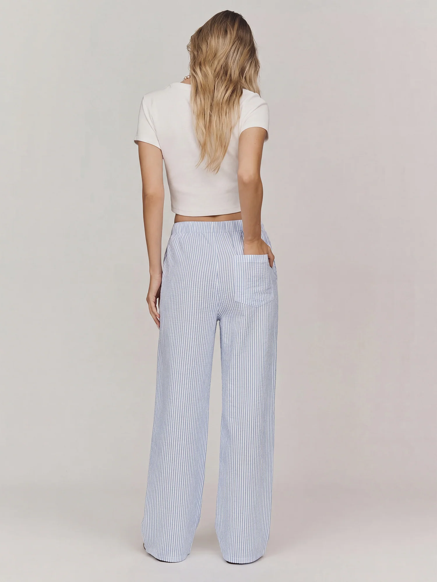 Ribbon Drawstring Striped Pants - Image 3