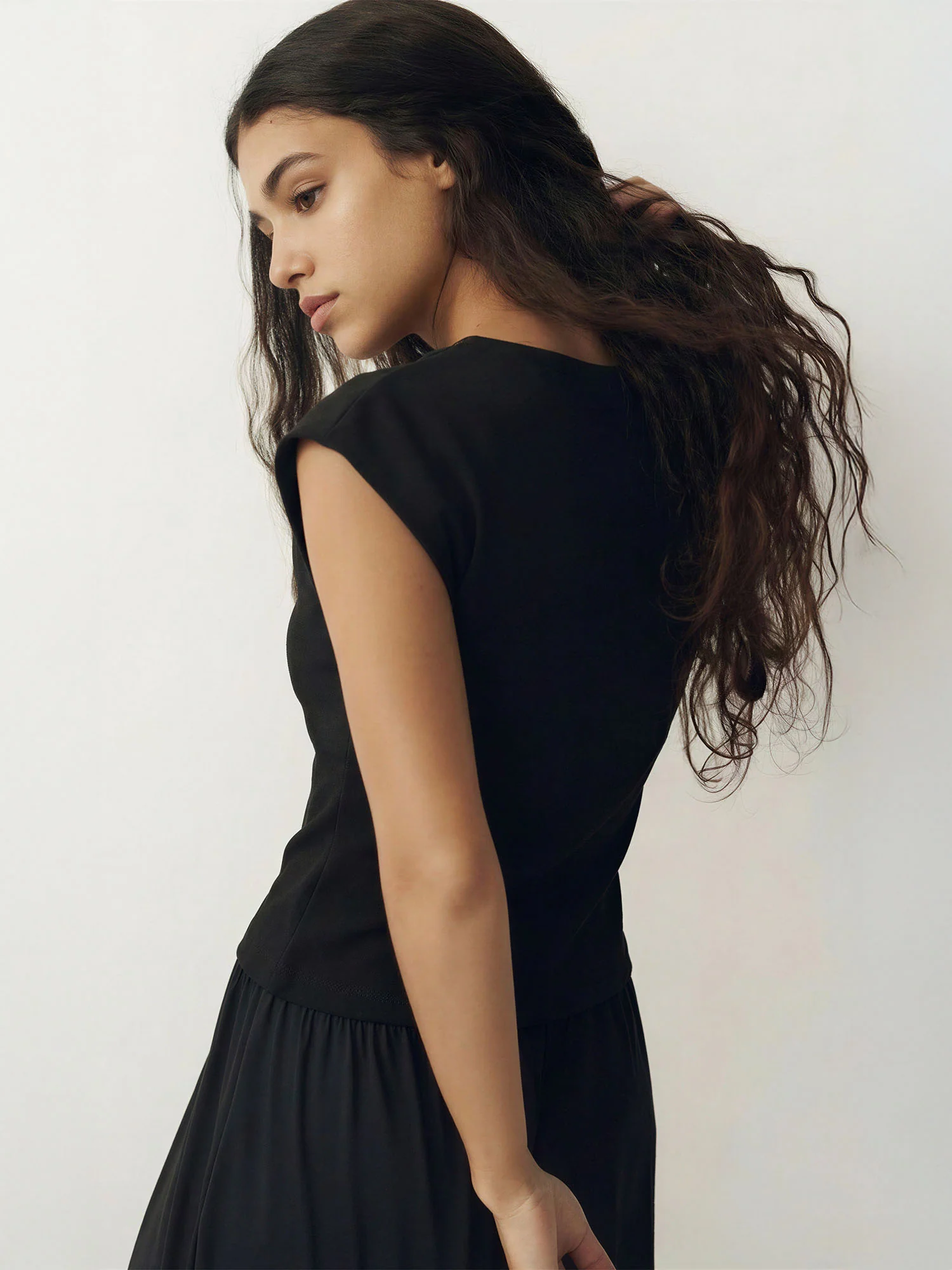 Ruched Peplum Cap Sleeves V Neck Top - Image 4