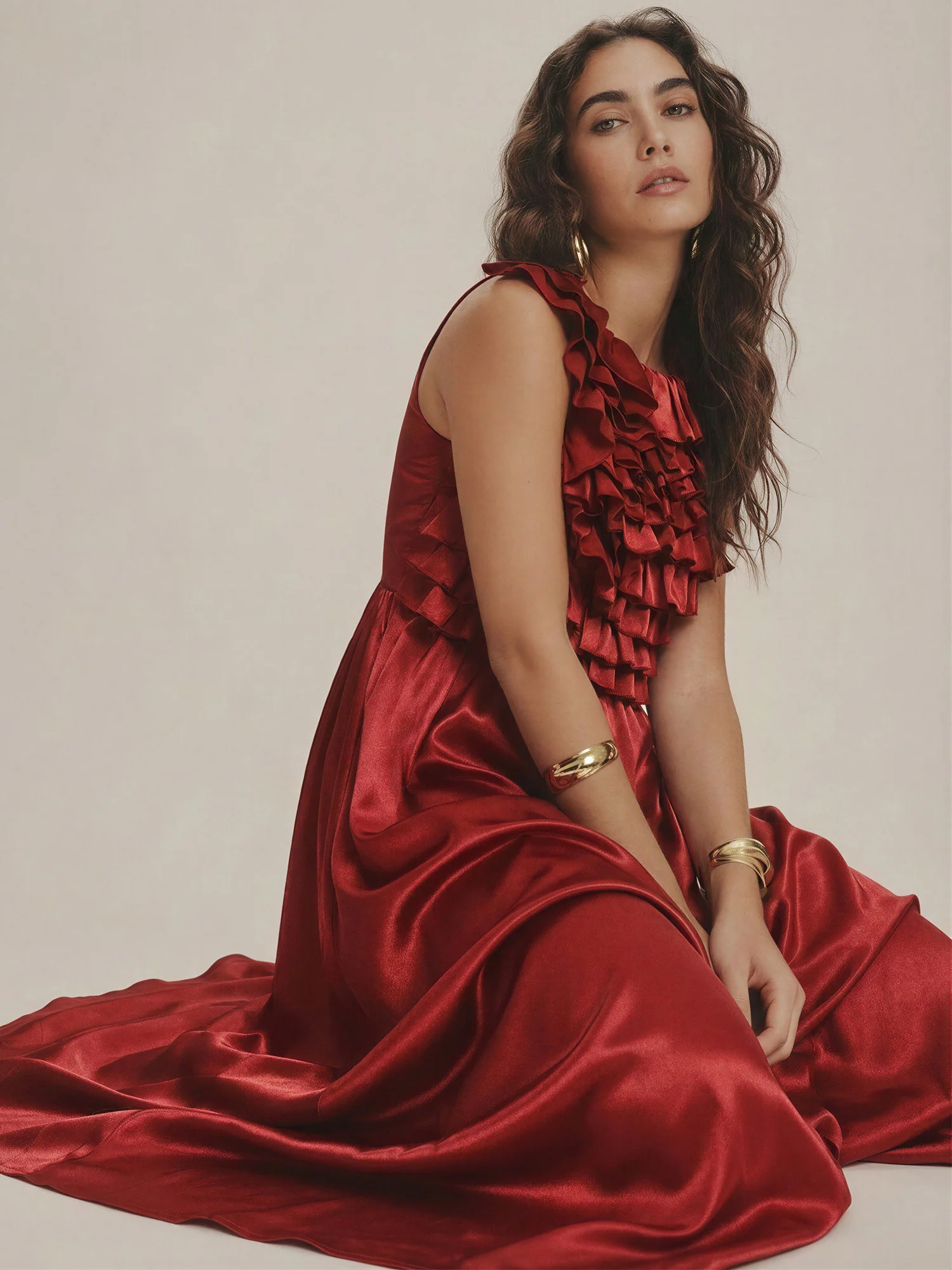 Ruffled Top Satin Maxi Dress - Image 10