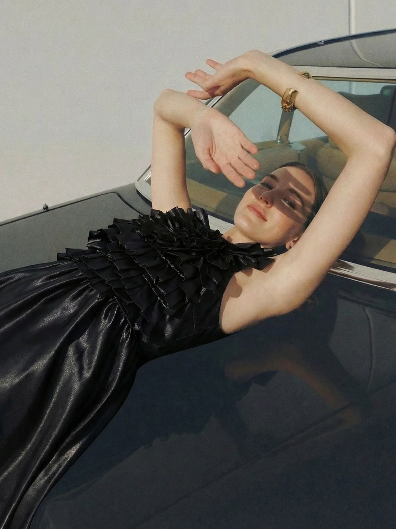 Ruffled Top Satin Maxi Dress - Image 3