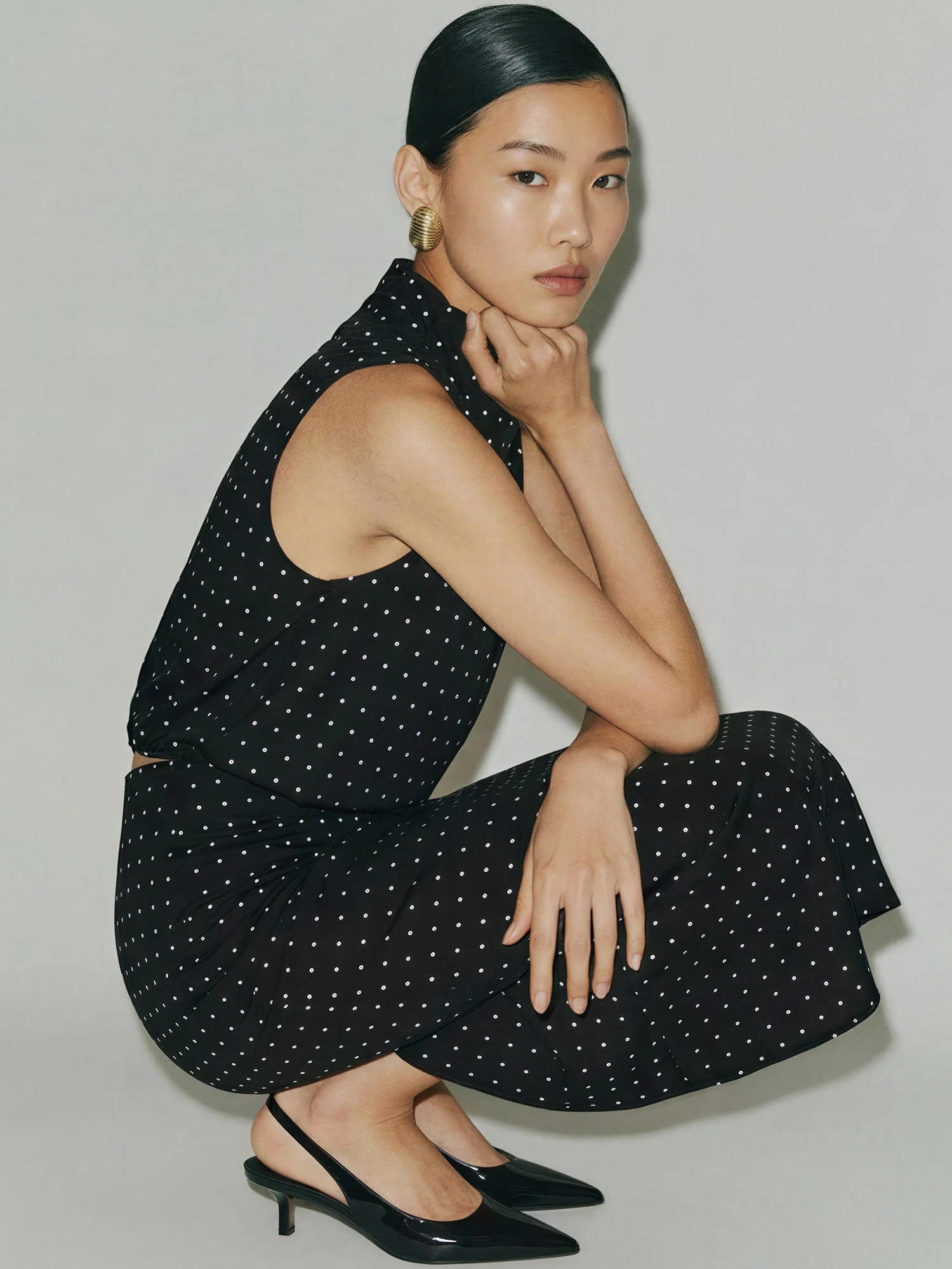 Satin Dot Midi Slip Skirt - Image 3