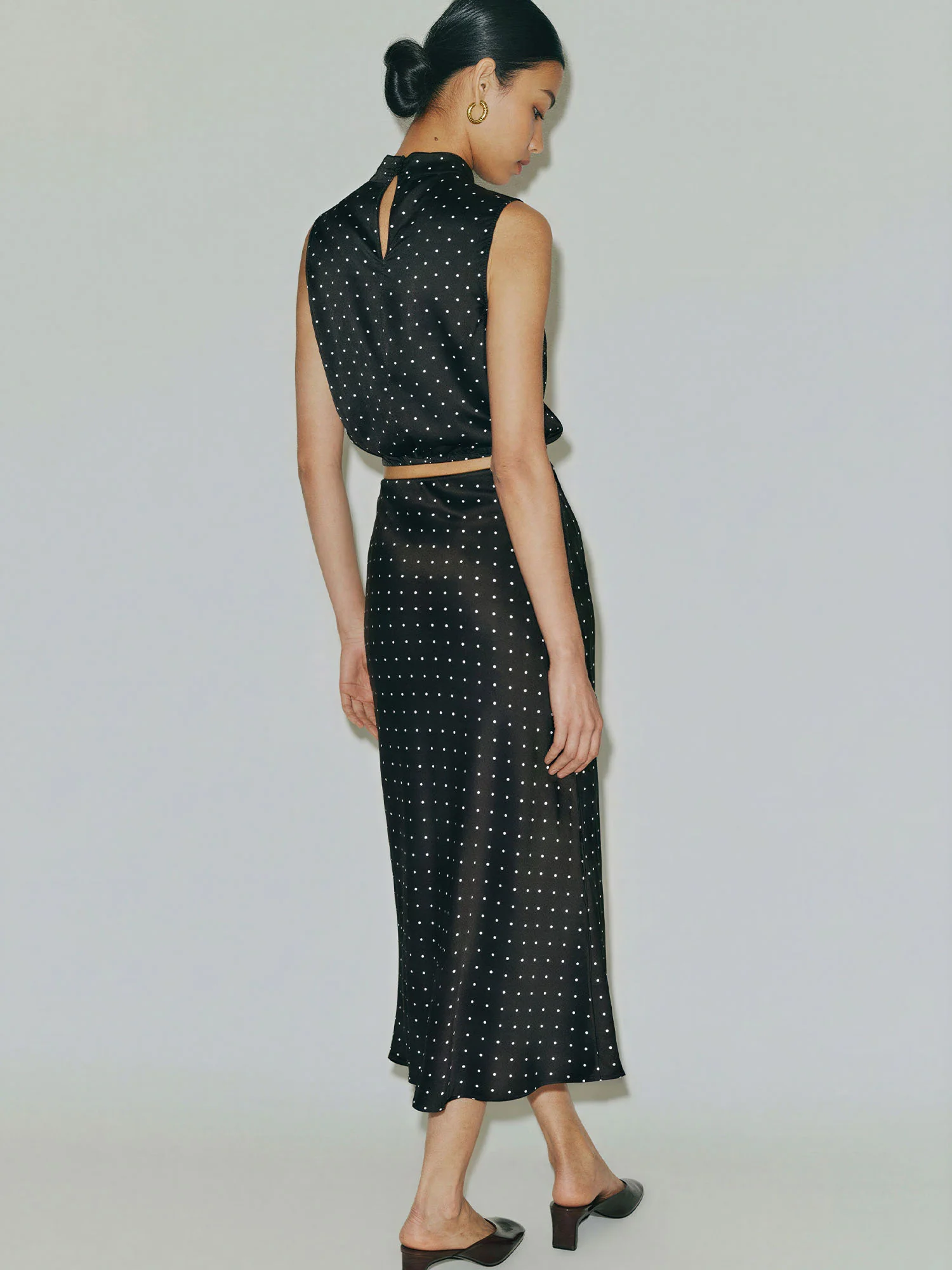 Satin Dot Midi Slip Skirt - Image 4
