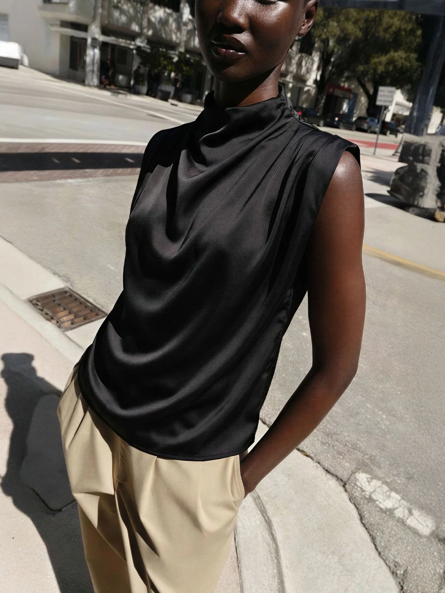 Satin Cowl Neck Blouse - Image 4