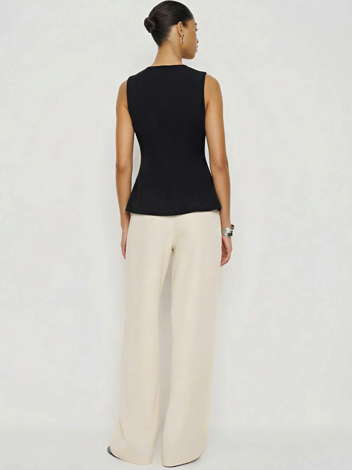Satin Sleeveless Cowl Neckline With Should Pad - Image 4