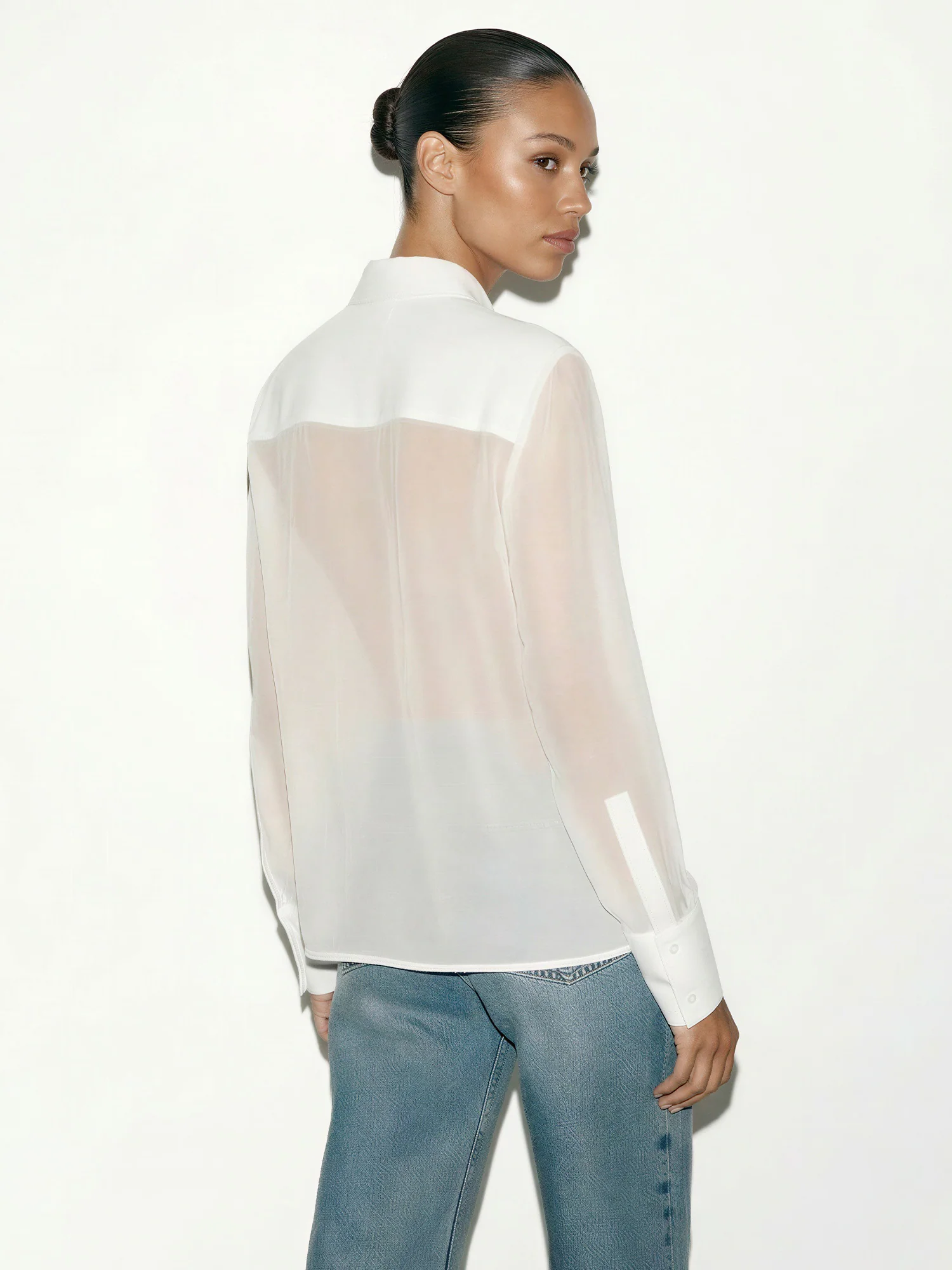 Sheer Pleated Front Button Down Blouse - Image 6