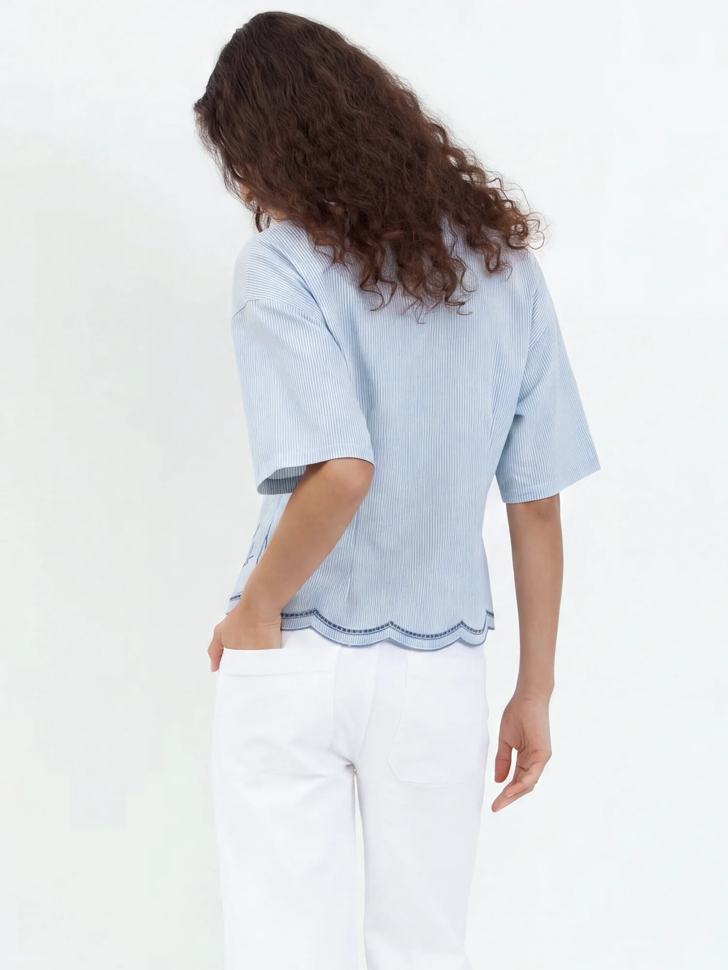 Short Seleeve Button Down Eyelet Emboridery Shirt - Image 4