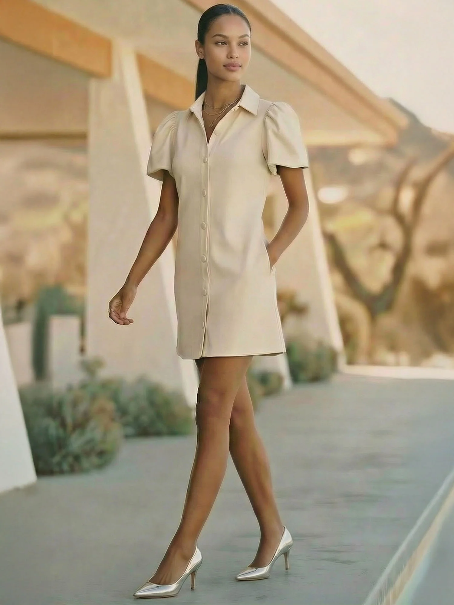Short Sleeve Button Down Shirt Mini Dress - Image 6