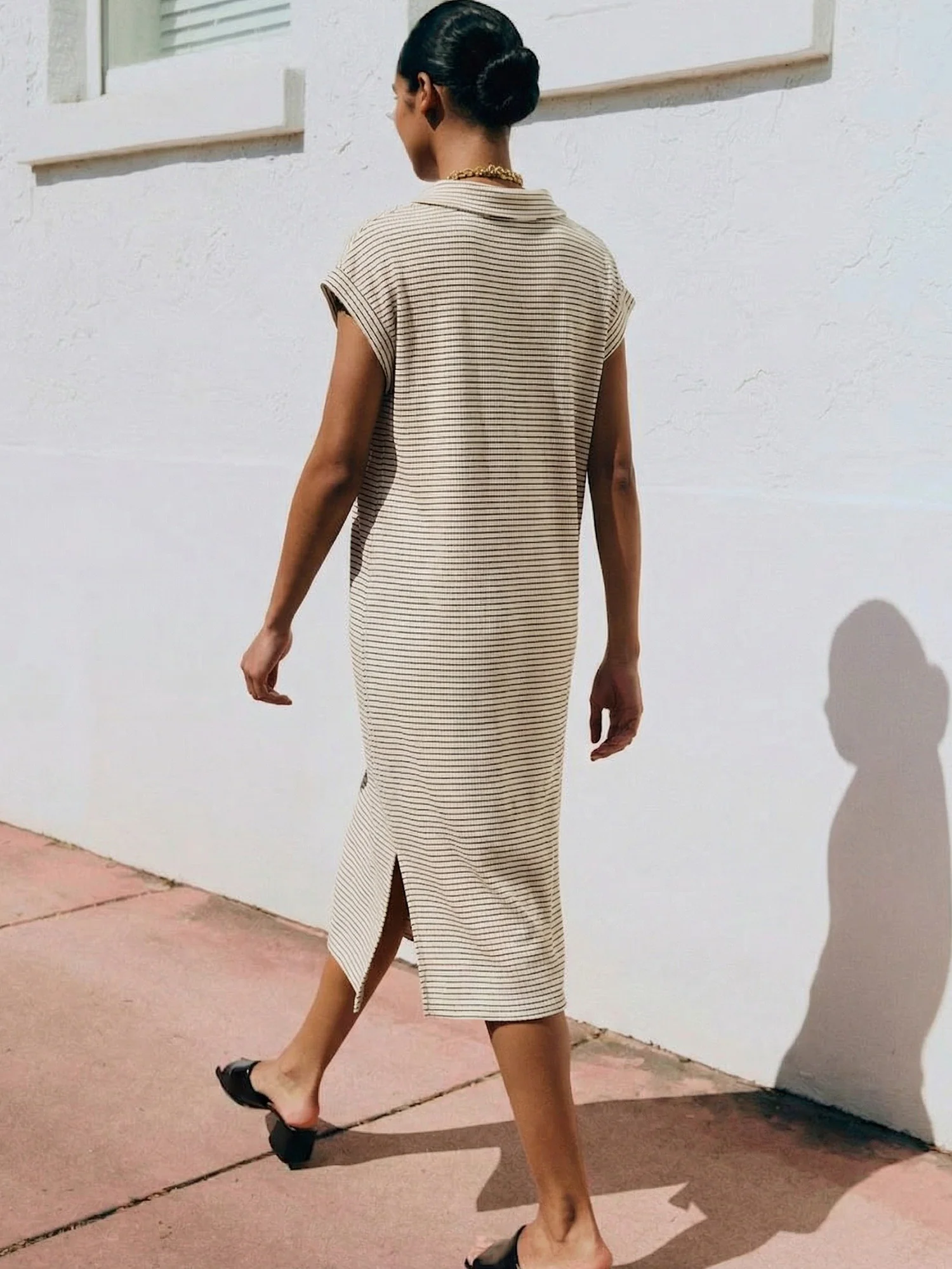 Short Sleeve Collared Striped Knit Dress - Image 4