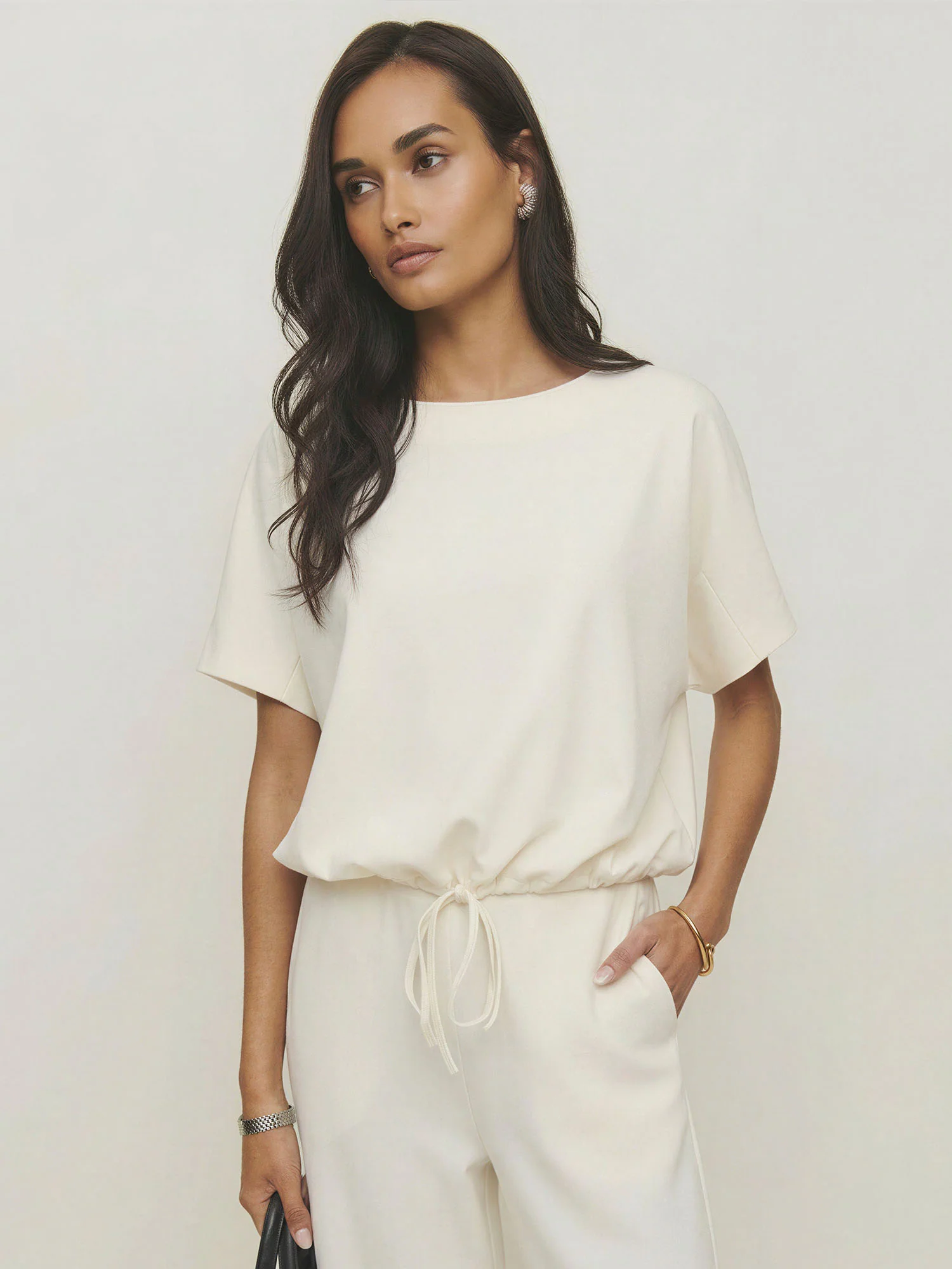 Short Sleeve Crew Neckline Top With Drawstring Hem - Image 6
