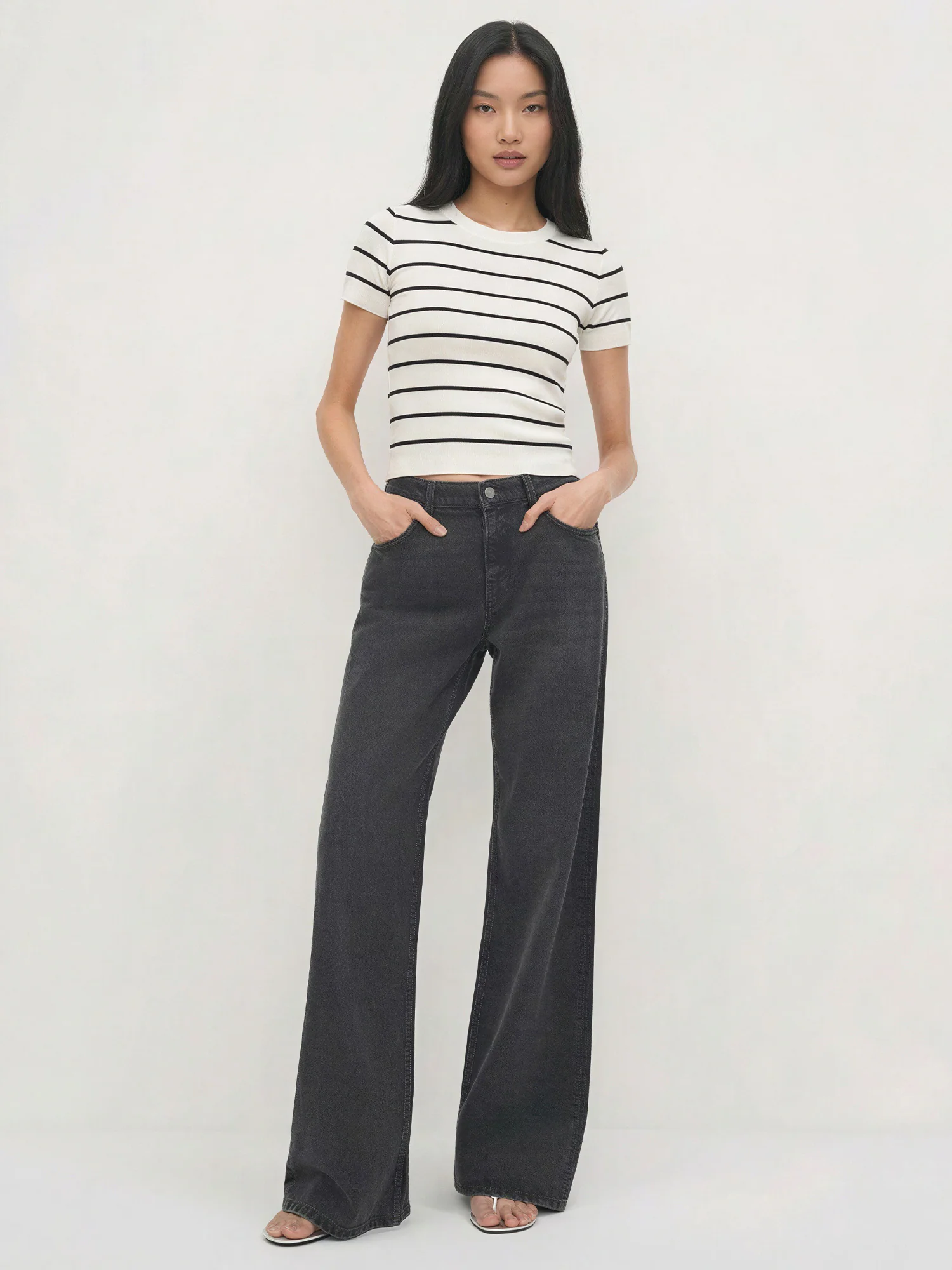 Short Sleeve Crewneck Stripe Sweater Tee - Image 2