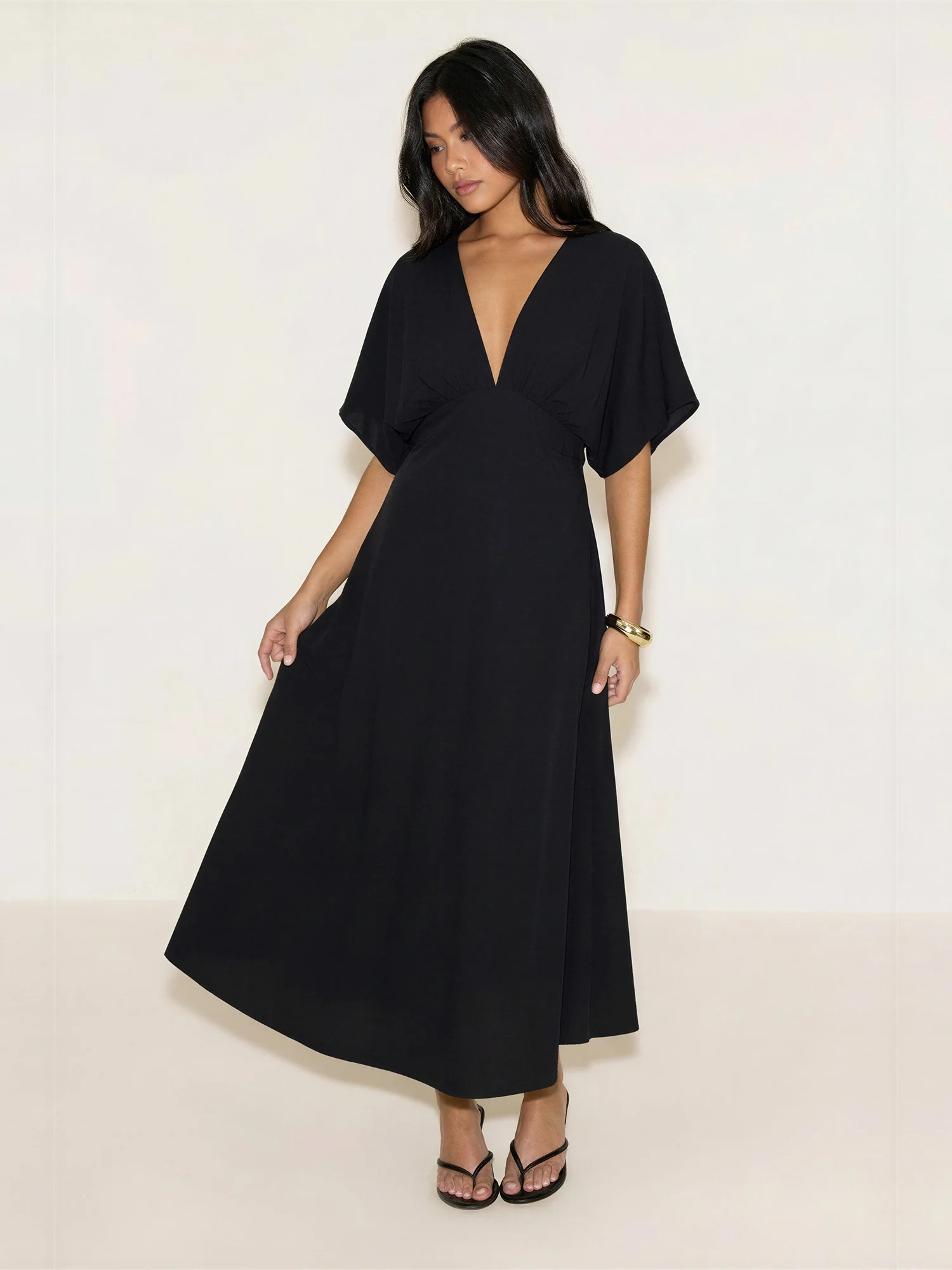 Short Sleeve Low V-Neck Maxi Dress - Image 2