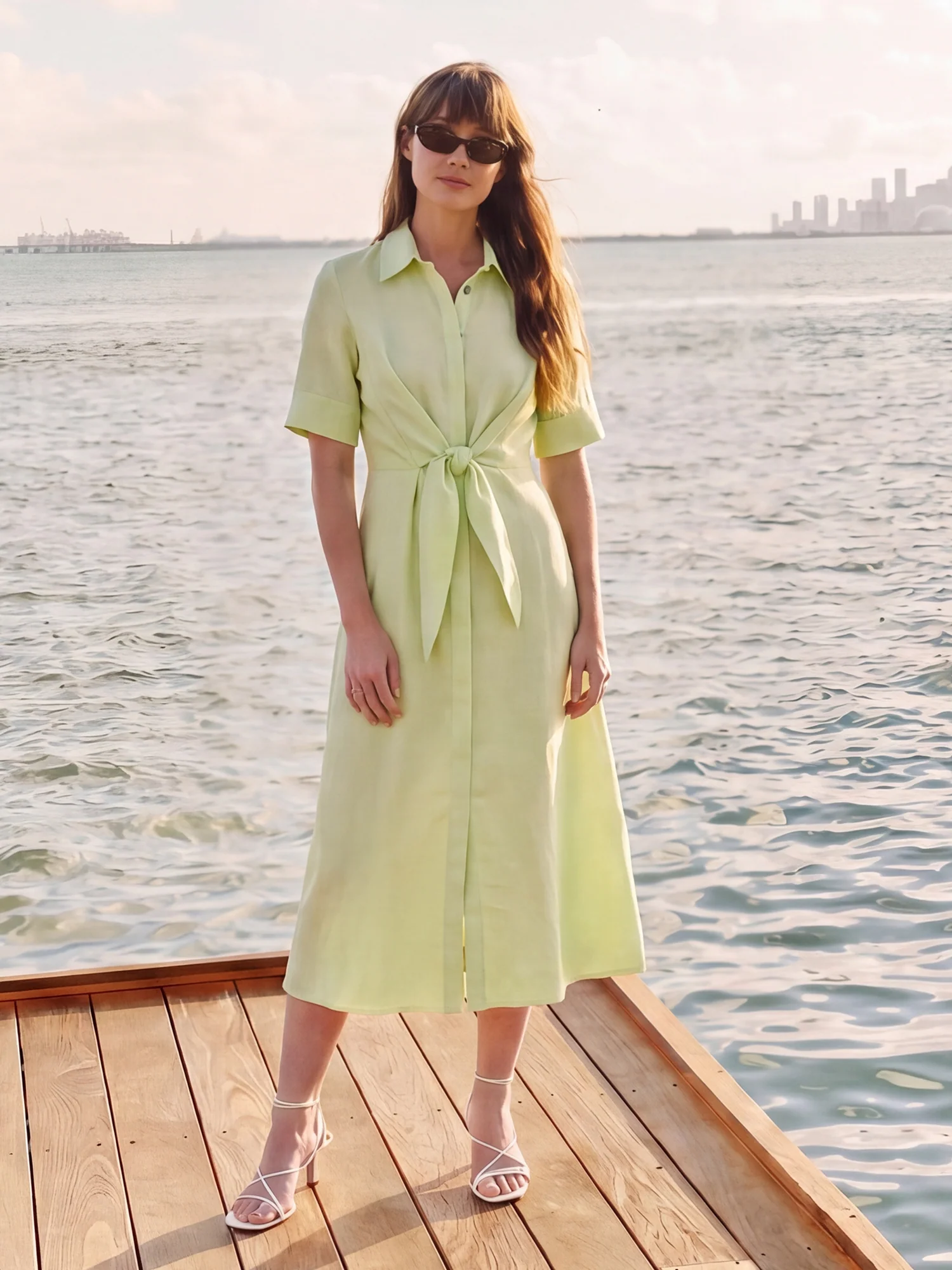 Short Sleeve Linen Midi Shirtdress