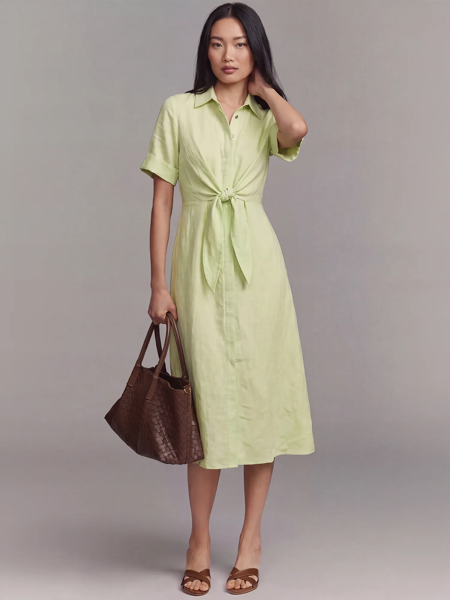 Short Sleeve Linen Midi Shirtdress - Image 3