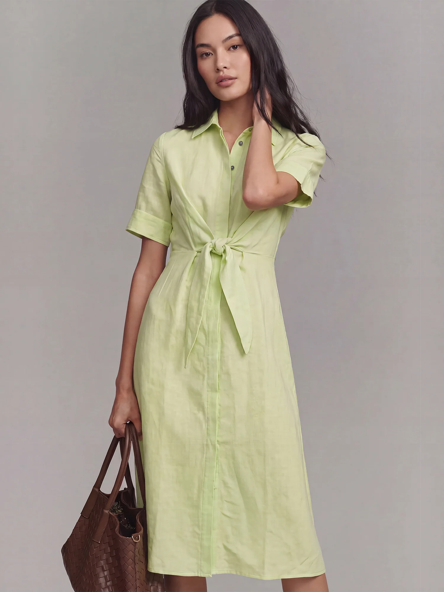 Short Sleeve Linen Midi Shirtdress - Image 5